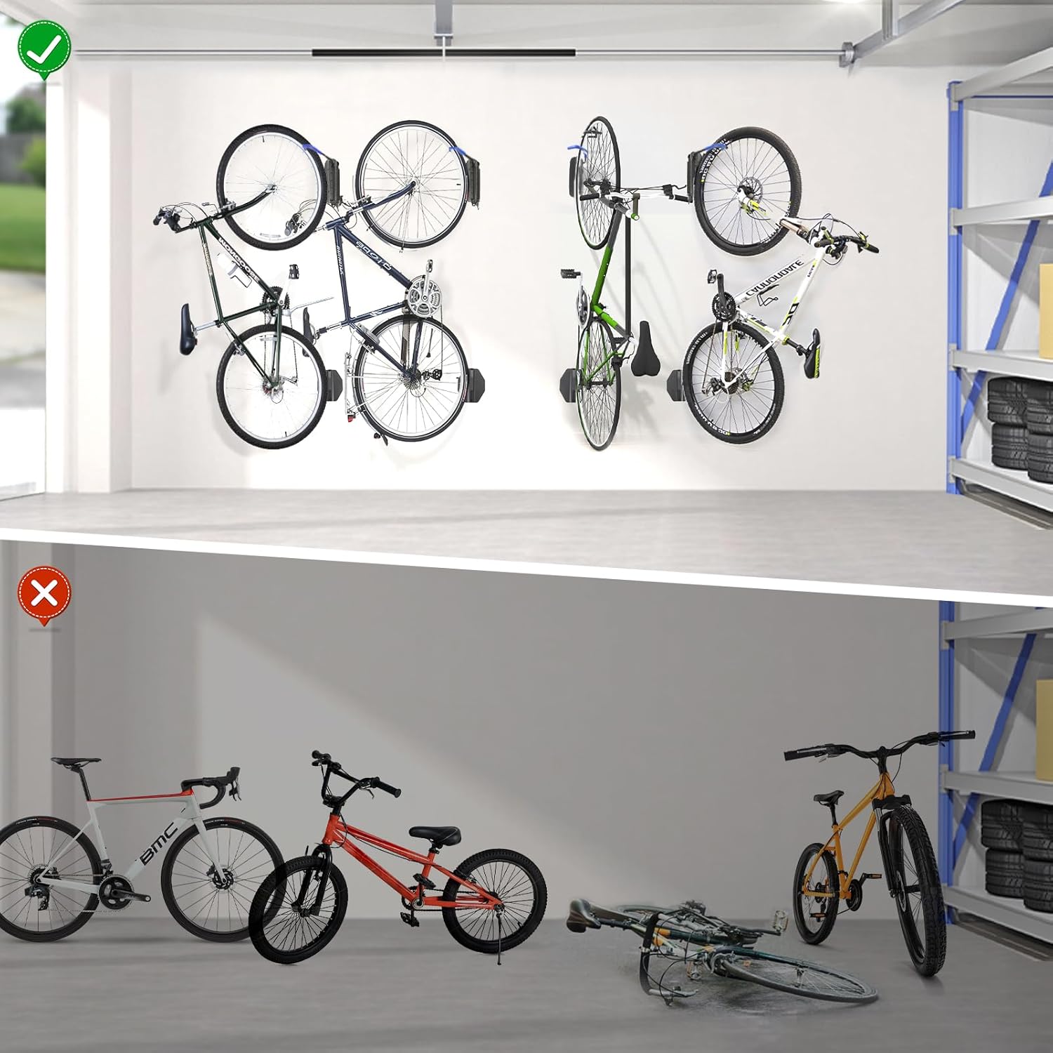 Bike Wall Mount, Swivel Bike Rack Garage, Space-Saving Bike Hooks & Hangers for Garage, Vertical Garage Bike Rack Wall Mount for Storage, Bike Hanger Can Hold Up to 70 Lbs Blue (2 Pack) - Image 10