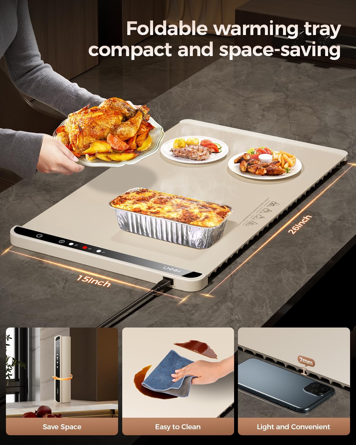 Warming Mat for Food,Food Warming Mat,Electric Warming Tray for Buffets Party and Home Daily Use,Heating Fastly in 10s,Portable Design,Timed Function for Your Family. - Image 4