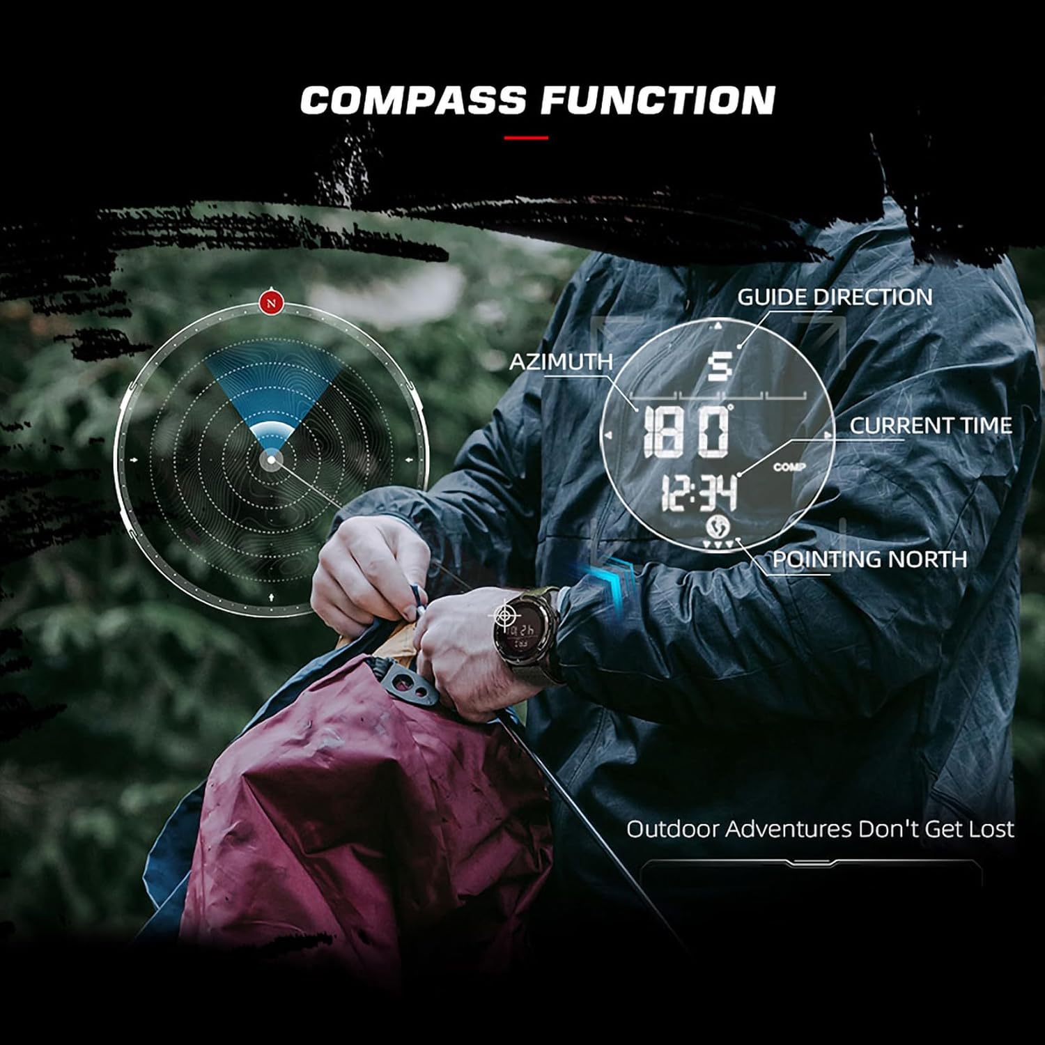DIDITIME Tactical Watches for Men, Military Watches for Men, Waterproof 164FT, Fitness Watch, Mens Digital Watches with Compass, Metronome, Pedometer, Lightweight Breathable Nylon Watch - Image 4