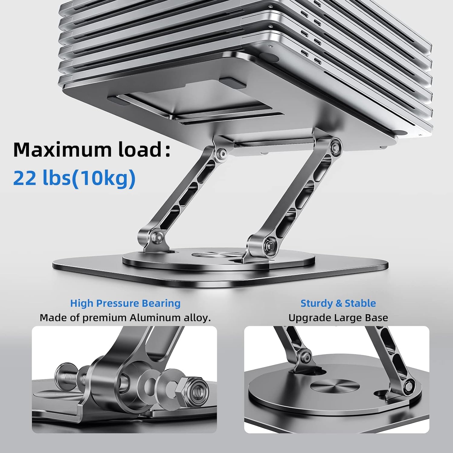 Laptop Stand, Adjustable Computer Stand, Ergonomic Laptop Riser with 360° Rotating Base, Notebook Stand Compatible with All 10-17” Laptops, Space Grey - Image 6