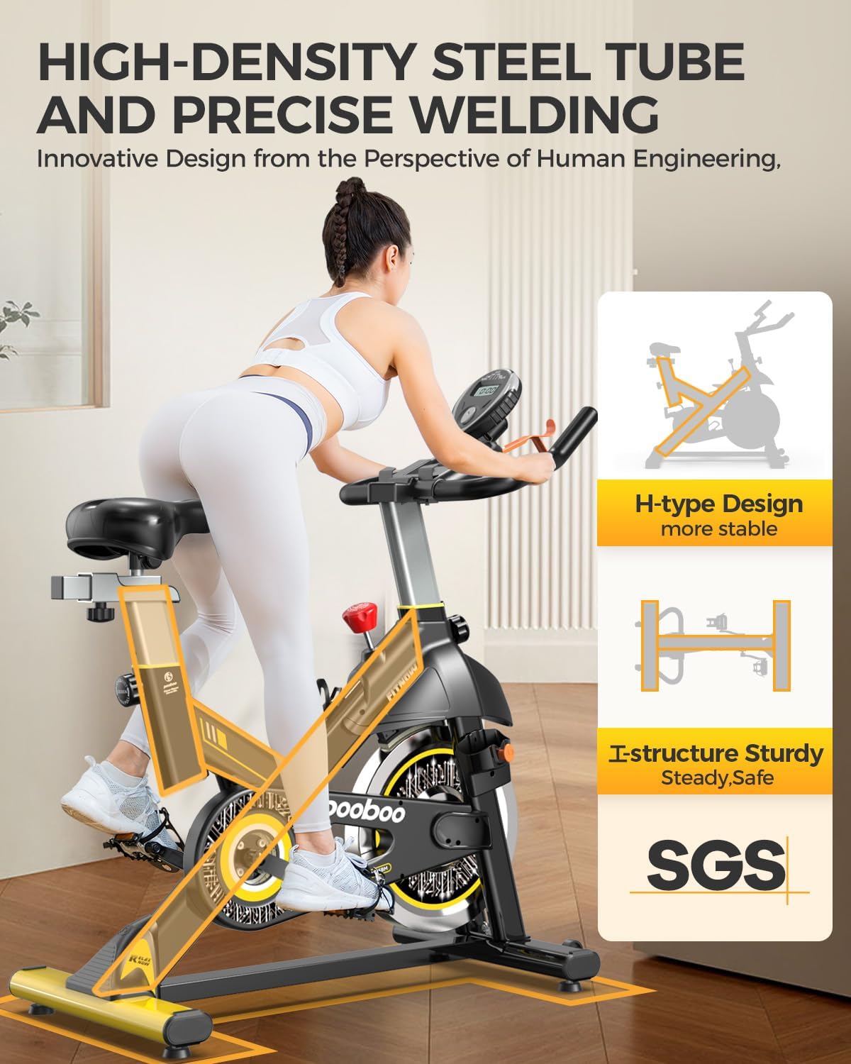 pooboo Exercise Bike, Adjustable Magnetic/Brake Pad Resistance Silent Belt Drive, Indoor Cycling Bike for Home Cardio, Fitness Stationary Bike with 350lbs/300lbs Weight Capacity &Upgraded Version Seat - Image 5