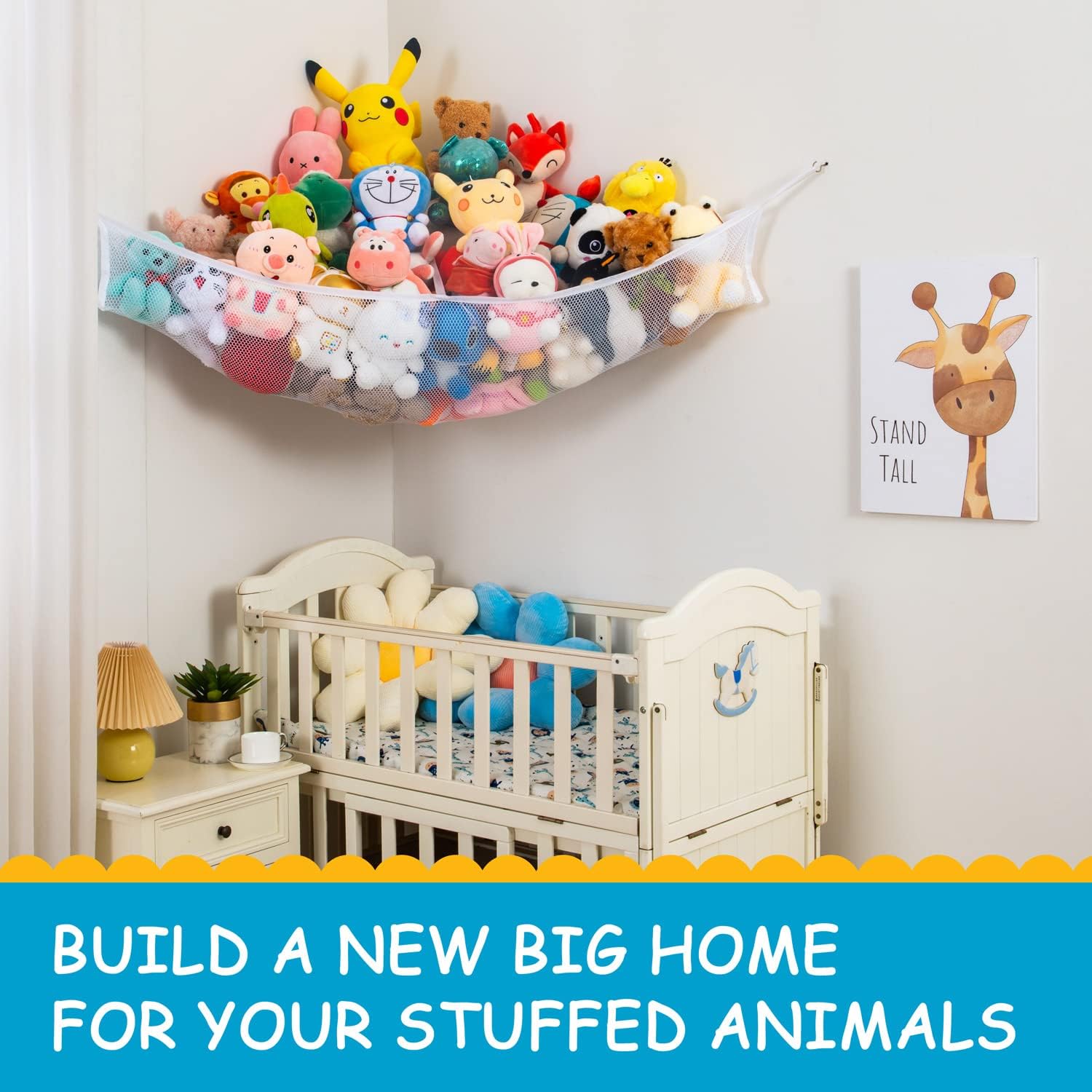 X-Large Stuffed Animal Net Hammock Corner (Min 3’6” Right-angled Corner Space Each Side) Toy Organizer for Plushies Hanging Holder for Organizing your Teddy and Squishmallow (White, X-Large) - Image 6