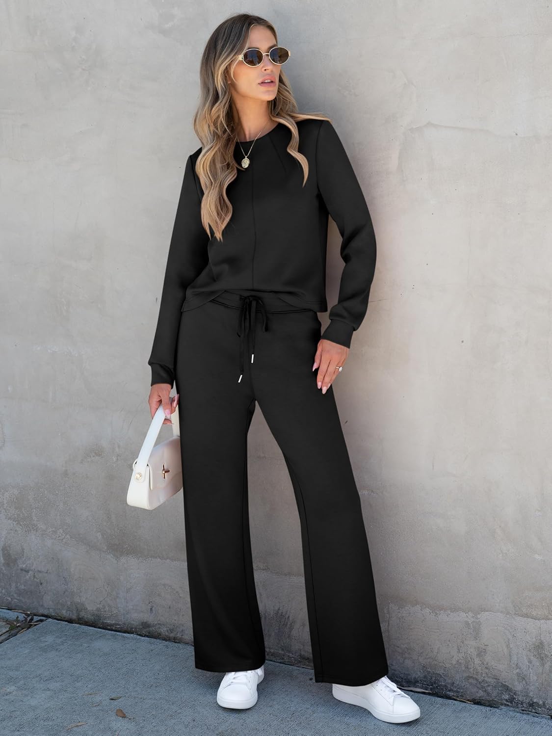 ANRABESS Women 2 Piece Outfits Lounge Sets 2024 Fall Crewneck Sweatshirts Wide Leg Pants Sweatsuit Set Tracksuit - Image 3