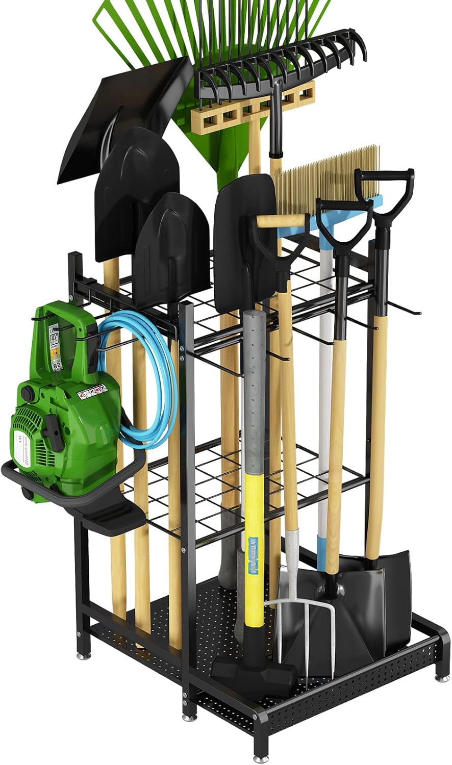 GILLAS Garden Tool Organizer for Garage, Utility Storage Racks with Hooks, Metal Yard Tool Stand Holder Organizer for Long-Handled, Broom, Shovel, Rake, Sturdy Heavy Rack for Outdoor, Yard, Black - Image 3