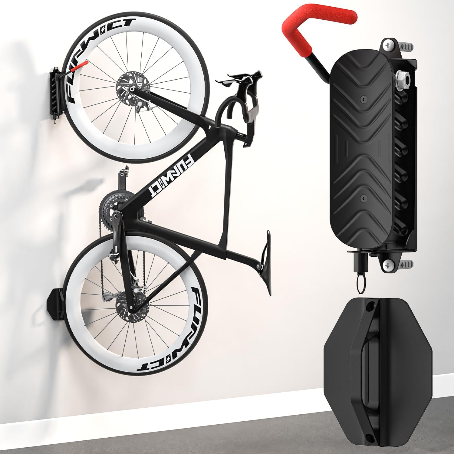 Swivel Bike Wall Mount Bike Rack Garage Organizer, Vertical Bike Hanger for Bicycle Rotating Wall Rack, Easy Installation with Wheel Hook (1 PACK) - Image 2