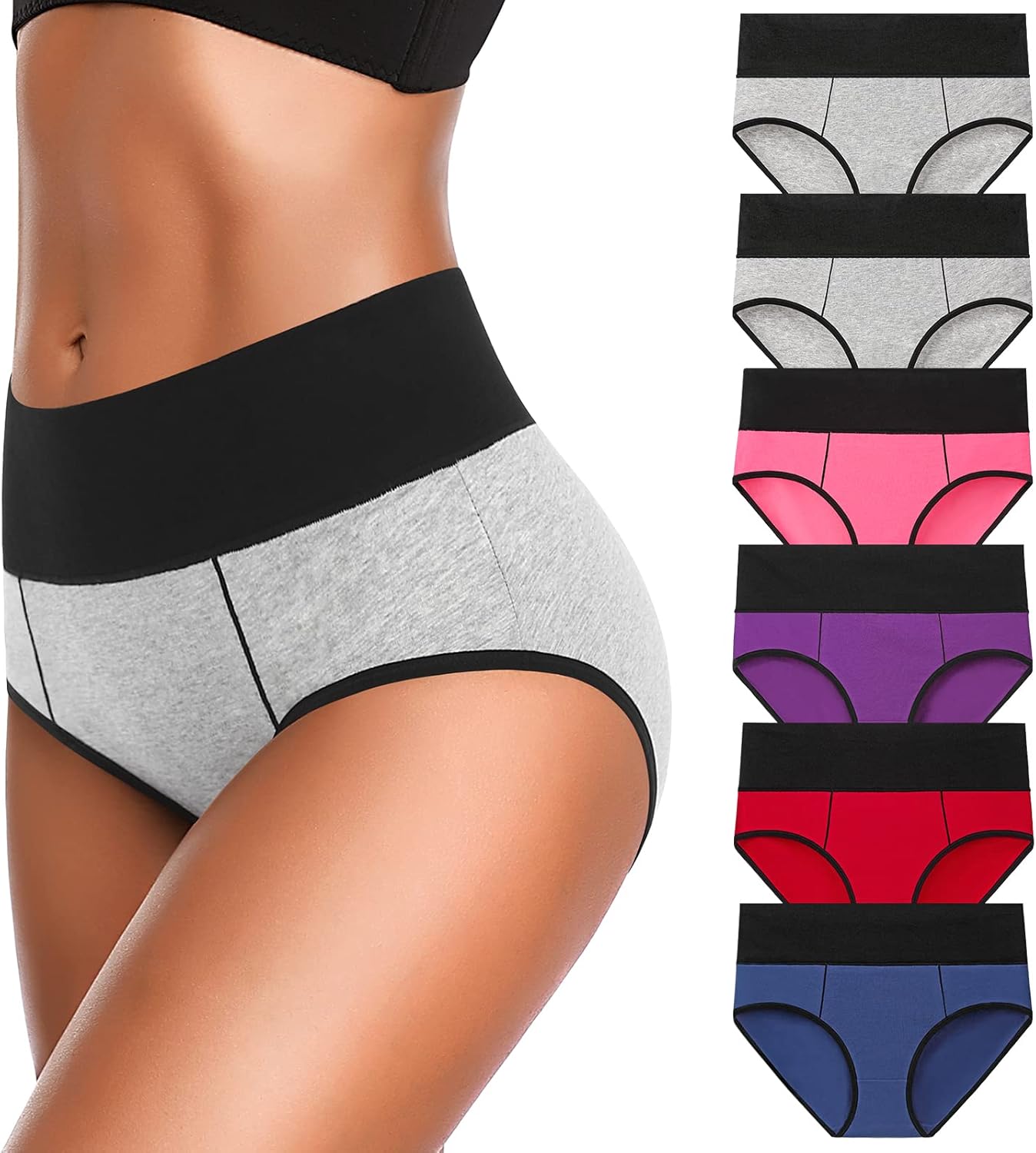 Eiggam Underwear for Women Cotton High Waist Panties Full Coverage Briefs Soft Strech Ladies Breathable Panties-Multi Pack - Image 2