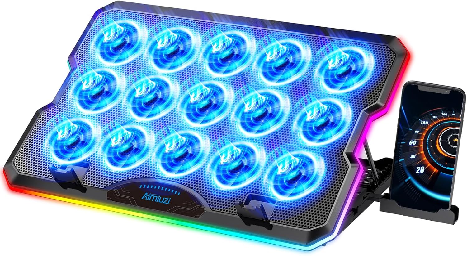 Laptop Cooling Pad, Gaming Laptop Cooler with 15 Quiet Fans for 12-17.3 Inch Notebook, Slim Portable RGB Laptop Cooling Stand with 7 Height Adjustable,2 USB Ports, Phone Stand - Image 2