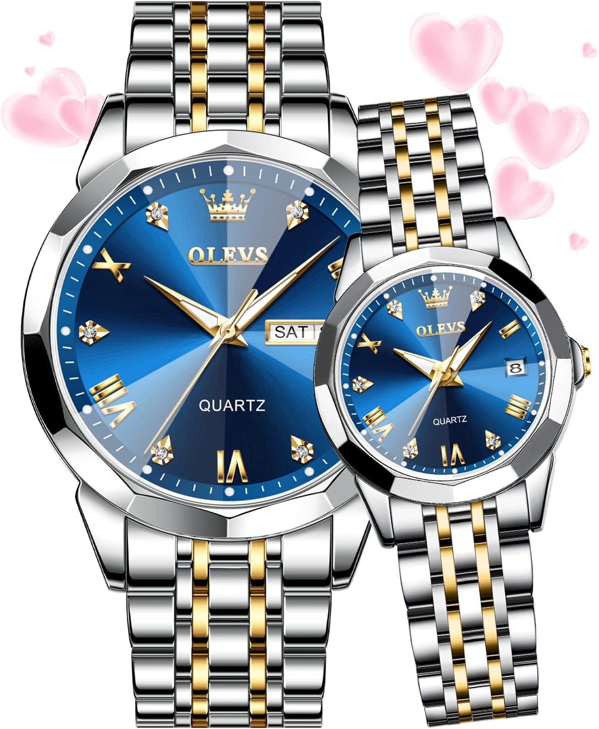 OLEVS Couple Watch His and Her Set Watches Business Analog Quartz Men and Women Watches Stainless Steel Waterproof Luminous Date Wrist Watch - Image 2