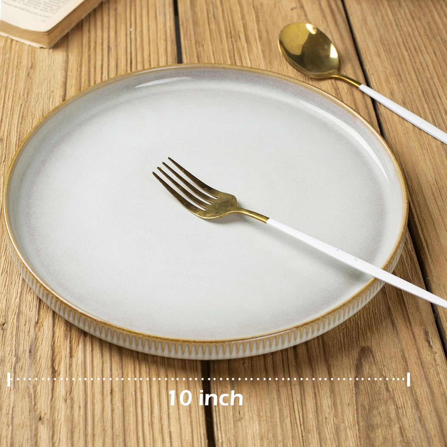 famiware Star Dinner Plates for 6, 10 inches Plate Set, Scratch Resistant, Stoneware Dinnerware, Kitchen Modern Rustic Serving Dishes, Cappuccino White - Image 4