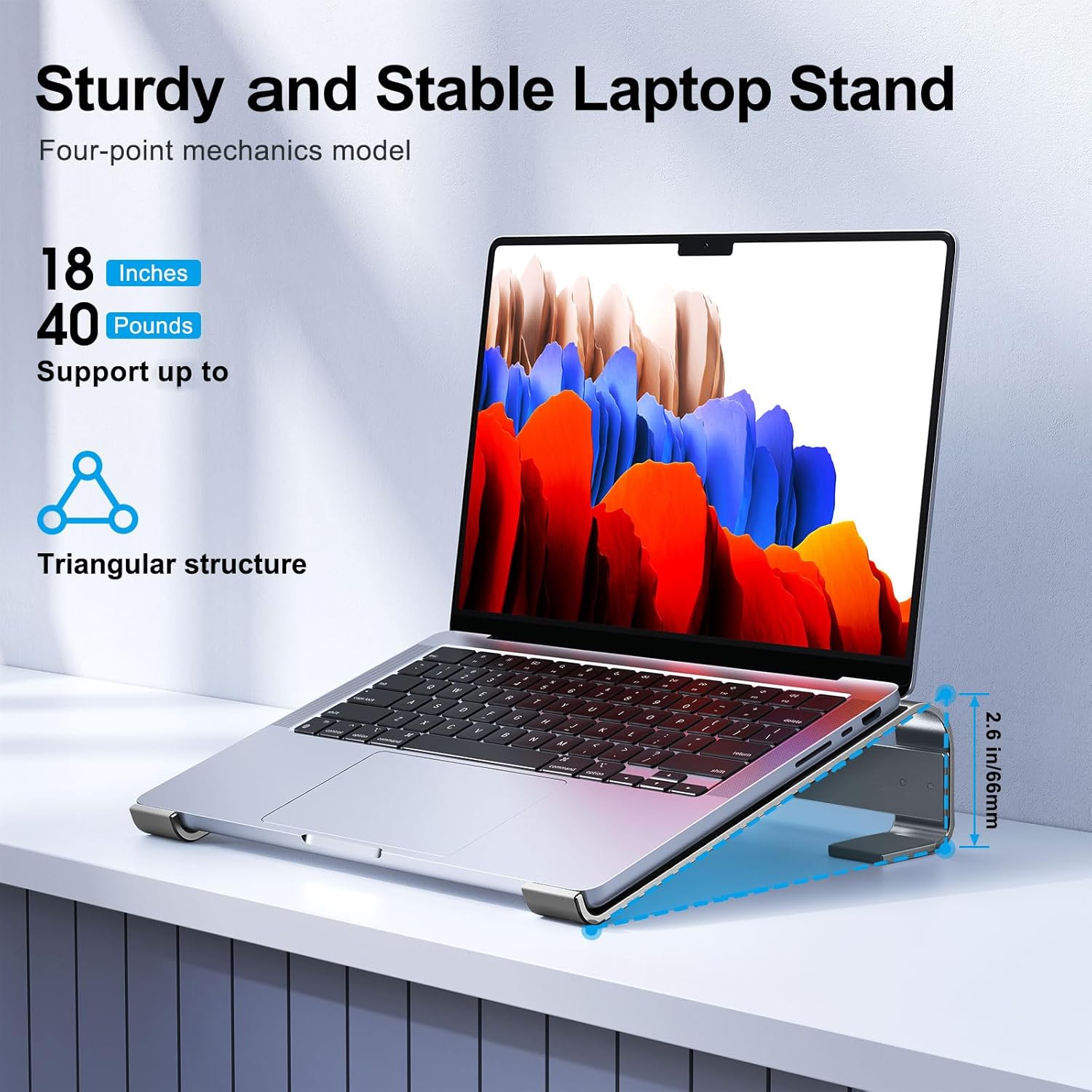 Laptop Stand for Desk, Aluminum Laptop Riser, Ergonomic Computer Stand for Laptop, Laptop Cooling Stand Compatible with for MacBook Pro/Air, Dell, HP, Lenovo, 10-17.3'', Black - Image 4