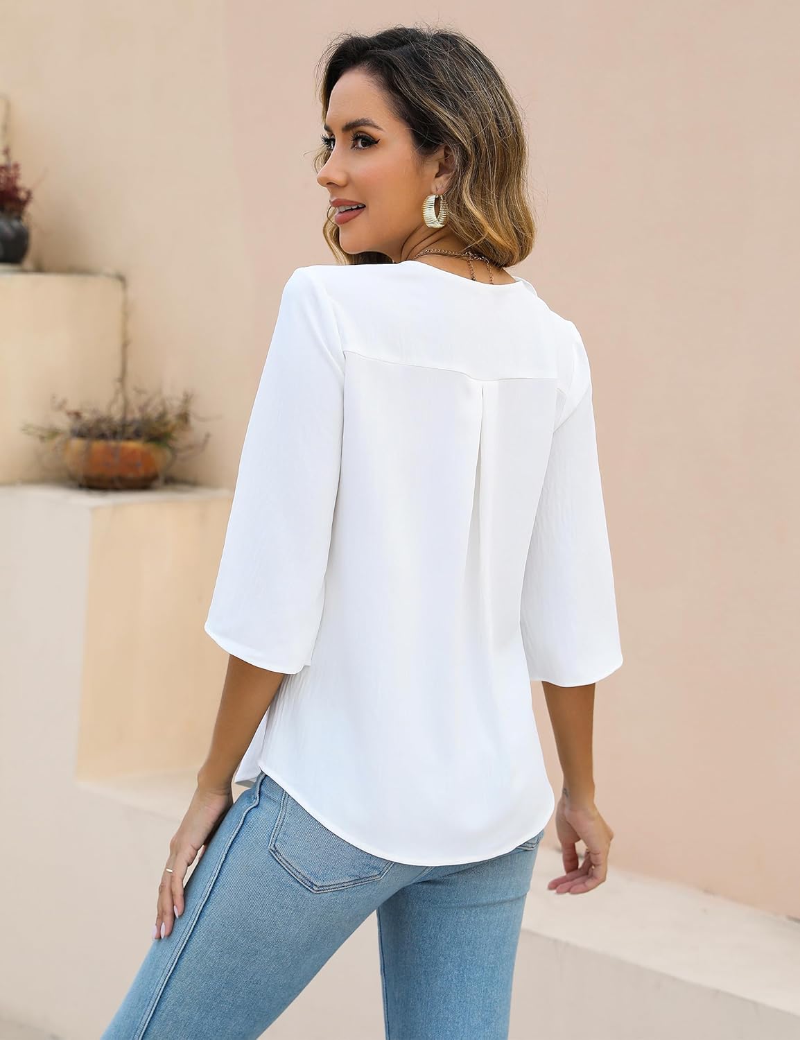 Blooming Jelly Womens Dressy Casual Blouses 3/4 Sleeve V Neck Ruffle Tops Business Ladies Summer 2025 Trendy Work Shirt - Image 4