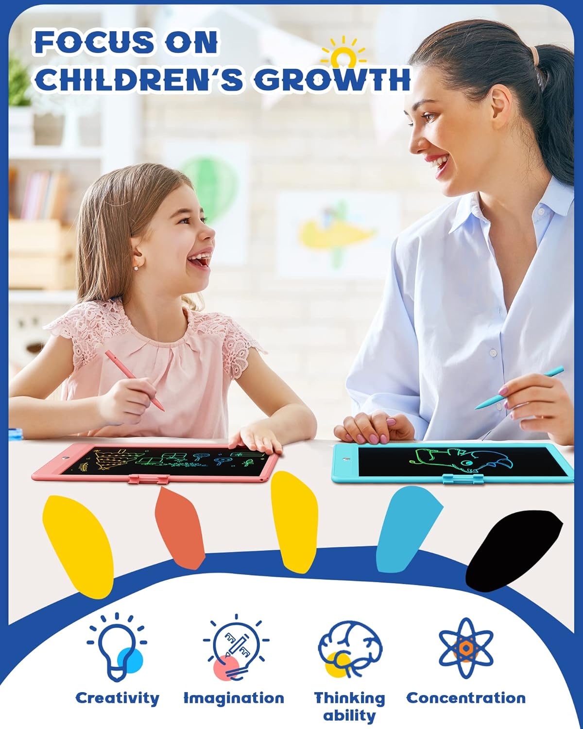 Bravokids Toys for 3-6 Years Old Girls Boys, LCD Writing Tablet 10 Inch Doodle Board, Electronic Drawing Pads, Educational Birthday Gift for 3 4 5 6 7 8 Years Old Kids Toddler (Blue) - Image 5