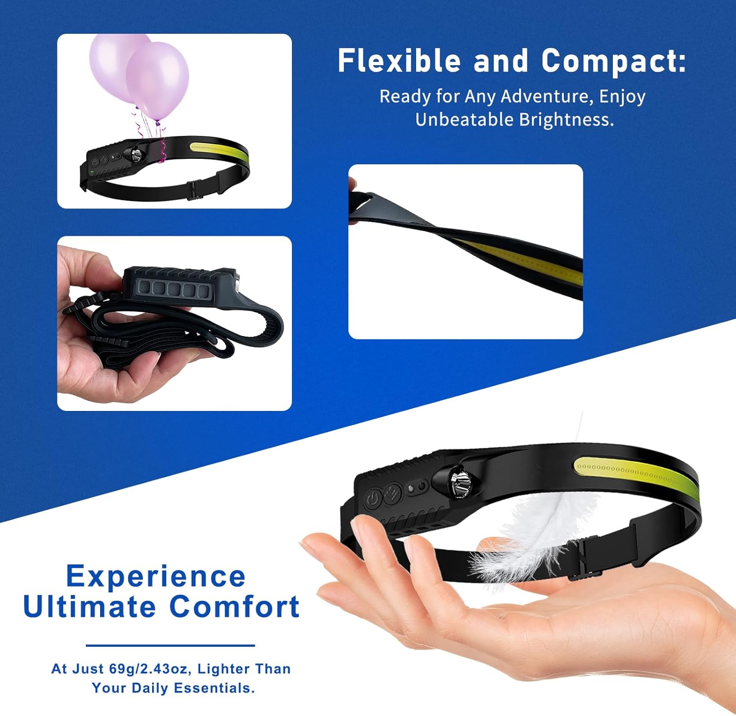 Headlamp Rechargeable (3-Pack), LED Head Lamp Flashlight, 230° Wide Beam Headband Light, 400 Lumen Super Bright, Waterproof Headlight, Motion Sensor, 5 Modes for Running, Fishing, Hiking, Camping - Image 4