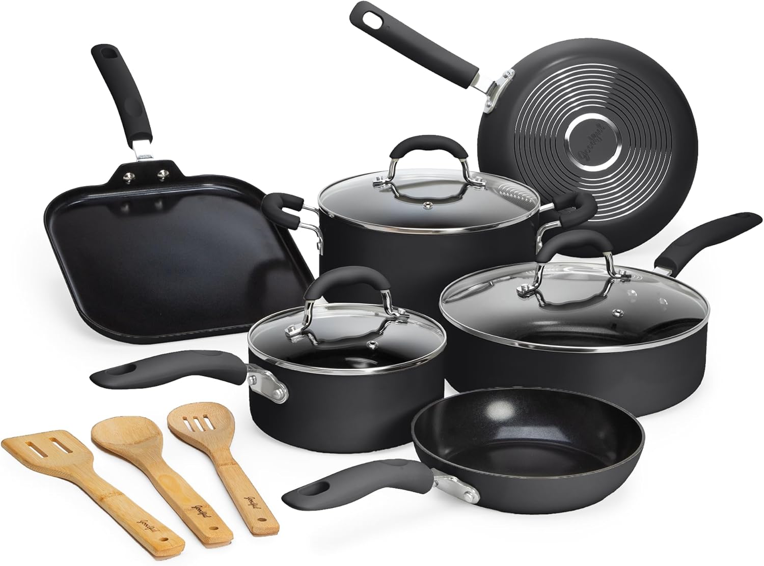 Goodful Ceramic Nonstick Pots and Pans Set, Premium Ceramic Coating Made without PFOA, PTFE or PFAS, Dishwasher Safe, 12-Piece, Charcoal Gray - Image 2