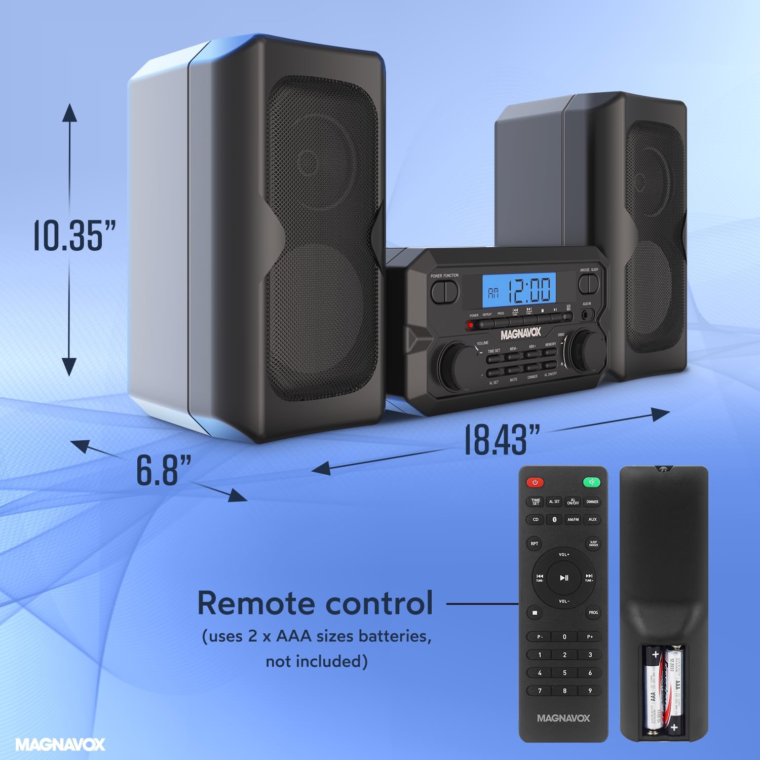 Magnavox MM435M-BK 3-Piece Compact CD Shelf System with Digital FM Stereo Radio, Bluetooth Wireless Technology, and Remote Control in Black | LCD Display | AUX Port Compatible | 2022 Version | - Image 6