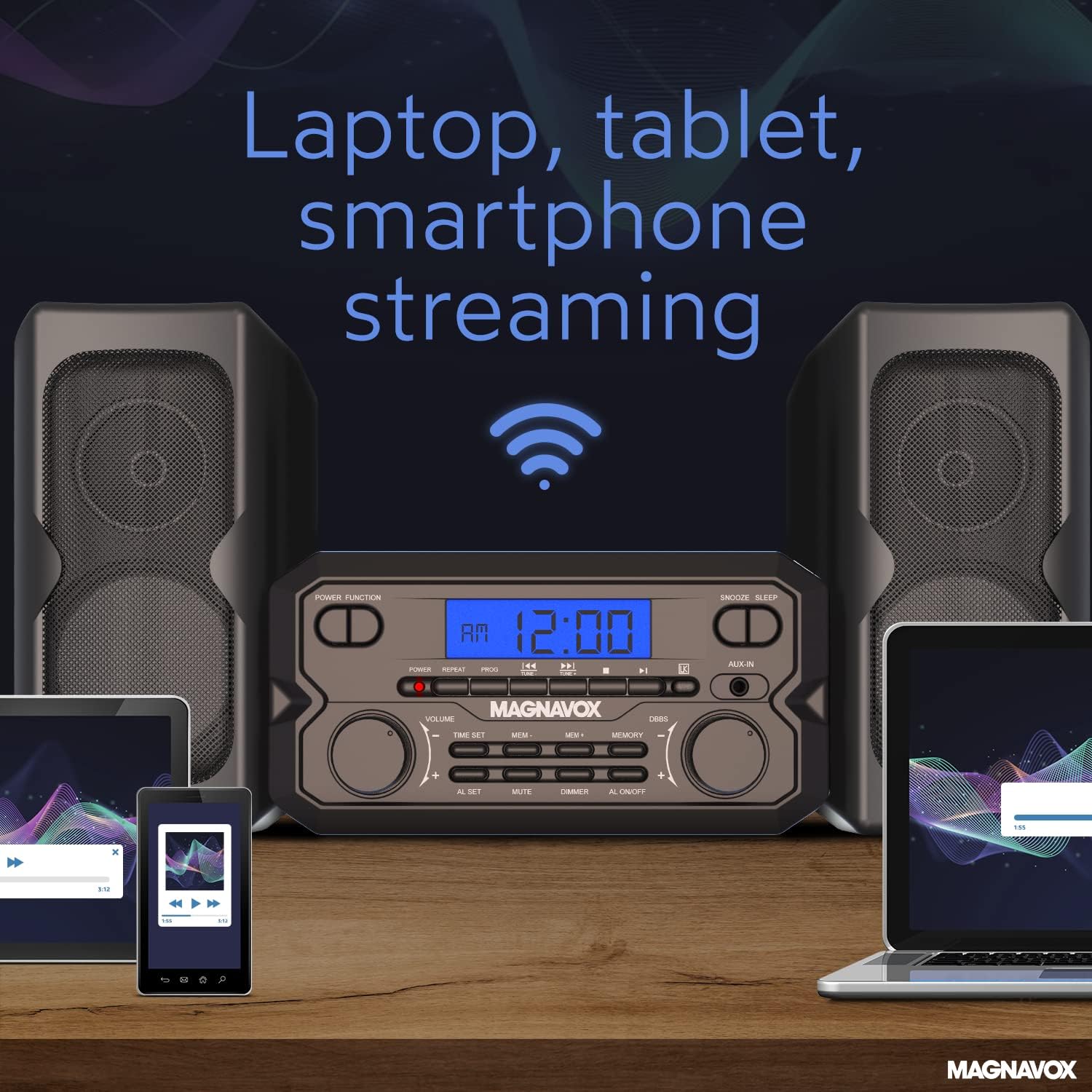 Magnavox MM435M-BK 3-Piece Compact CD Shelf System with Digital FM Stereo Radio, Bluetooth Wireless Technology, and Remote Control in Black | LCD Display | AUX Port Compatible | 2022 Version | - Image 7