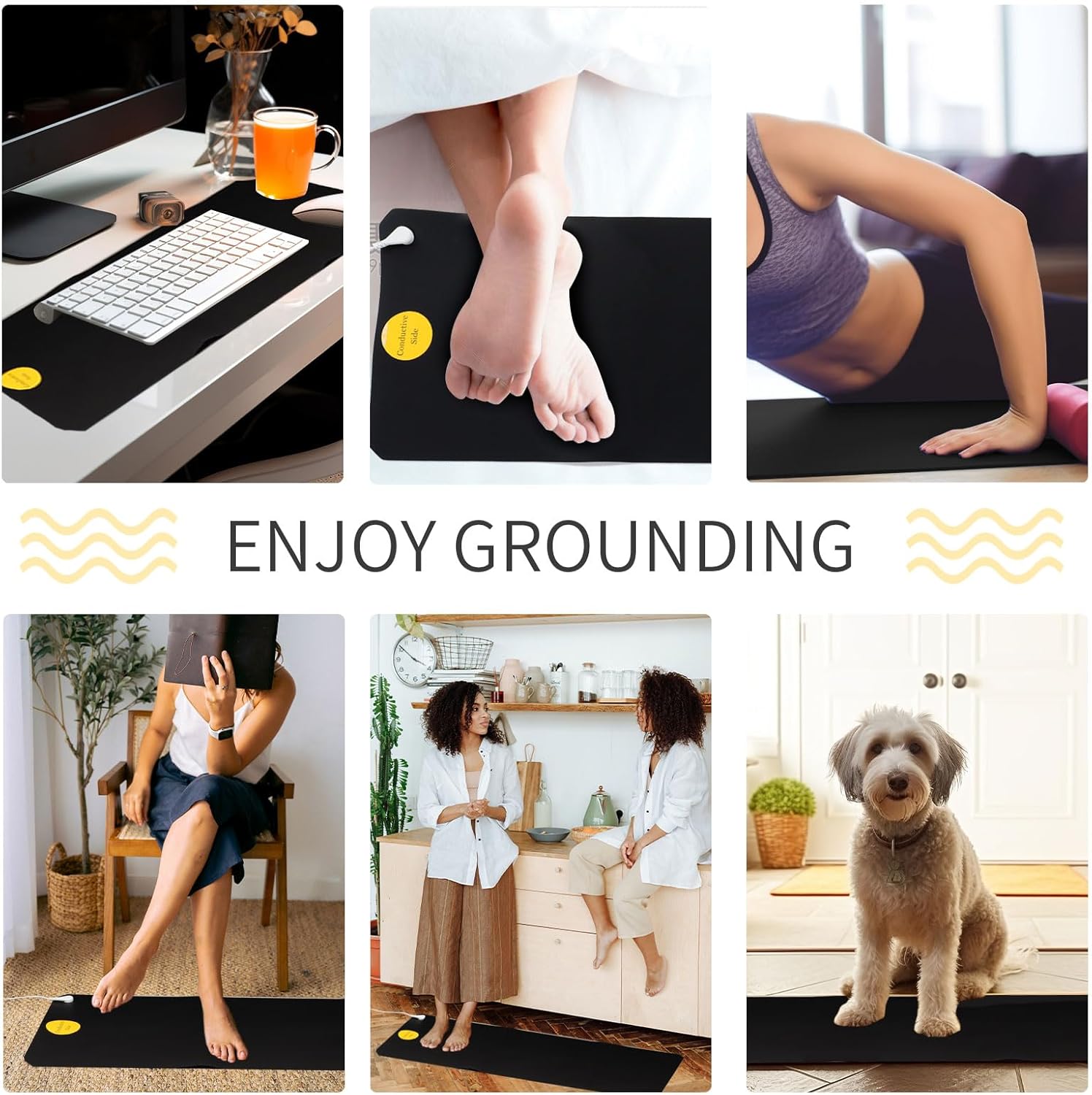 LandKissing® Grounding Mats 26.7" x9.8” (2Pack), Grounding Pads Lower Inflammation, Reduce Stress,Groundingwell Mat for Bed. Benefit Earth Grounding Therapy with 2 Grounding Band and 2 Straight Cords - Image 3