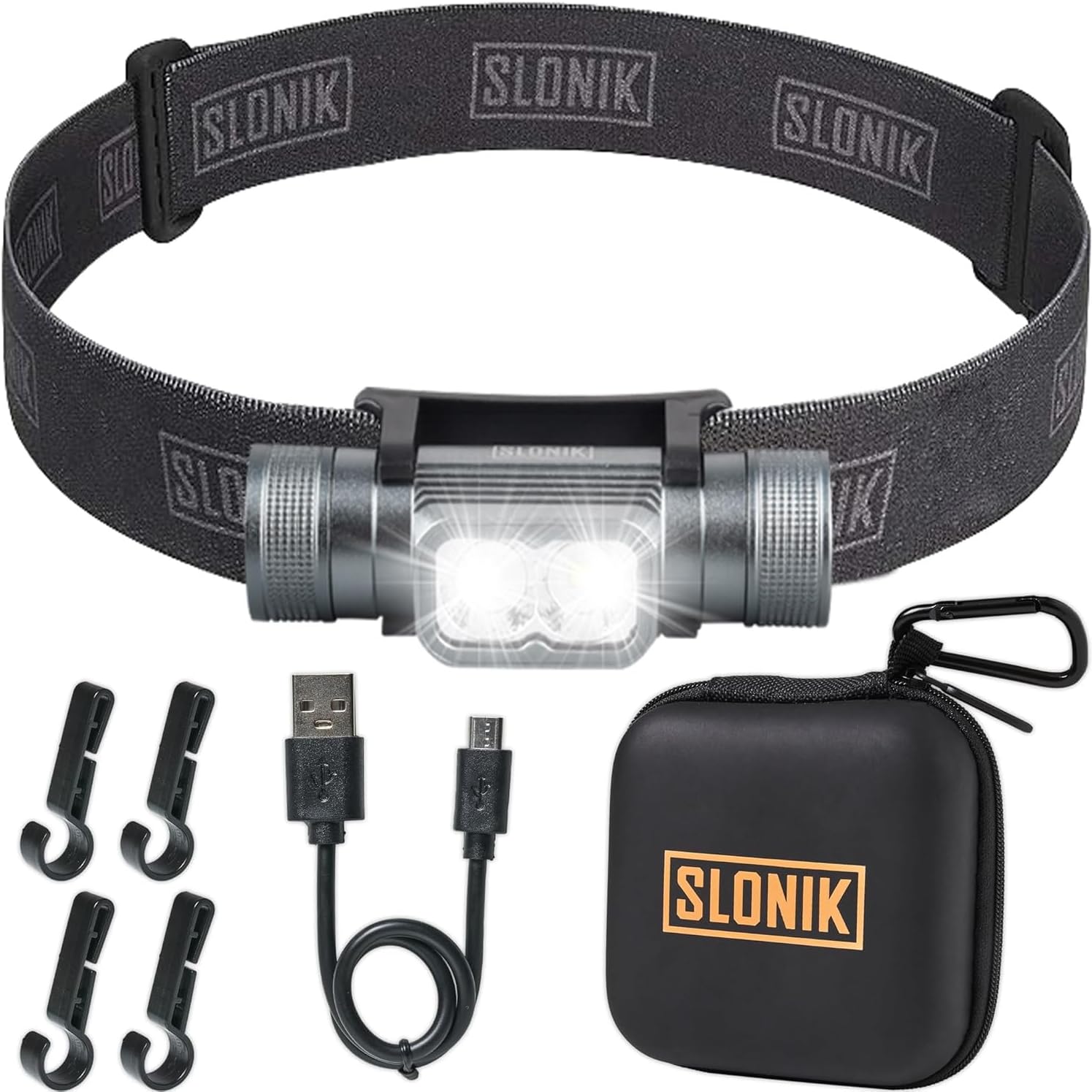 SLONIK Headlamp Rechargeable - 1000 Lumen LED USB Rechargeable Headlight - IPX4 Waterproof Head Lamp with Bright 60 ft Flashlight Beam - Hiking & Outdoor Camping Gear, Black - LED Headlamp - Image 2