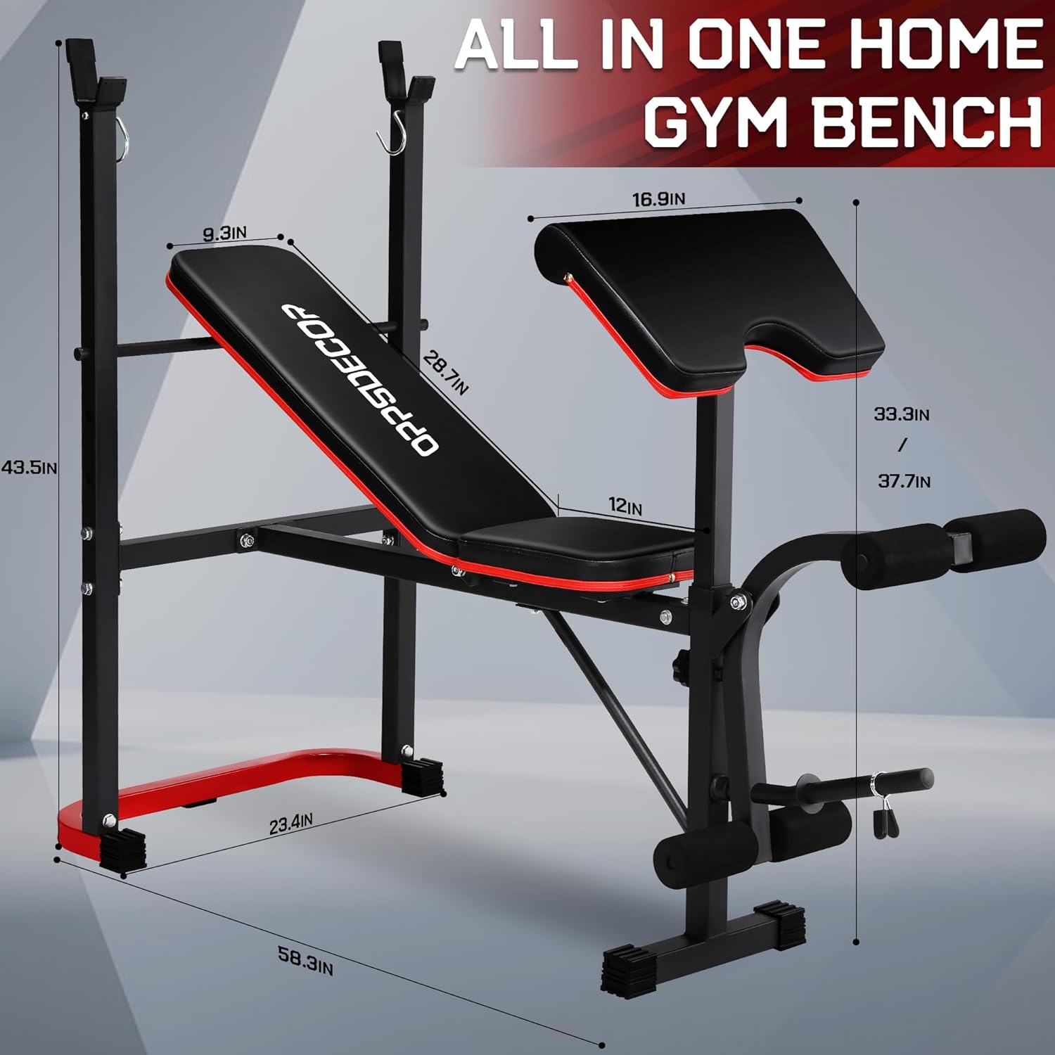 OPPSDECOR Standard Weight Bench Set for Leg Extension and Leg Curl, Adjustable Bench Press Squat Rack with Preacher Curl Pad, 660LBS Flat/Incline Workout Bench for Strength Training Home Gym - Image 7