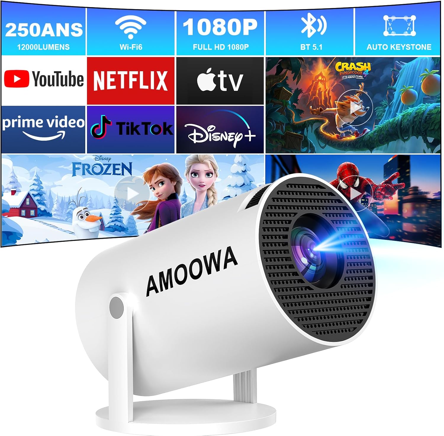 Portable 4K Mini Projector with WiFi and Wireless Bluetooth, Smart Proyector with Android 11, Projector with apps built in, 270° Rotatable, Auto Keystone,35"-130" Screen,Projector 4K Ultra HD - Image 2