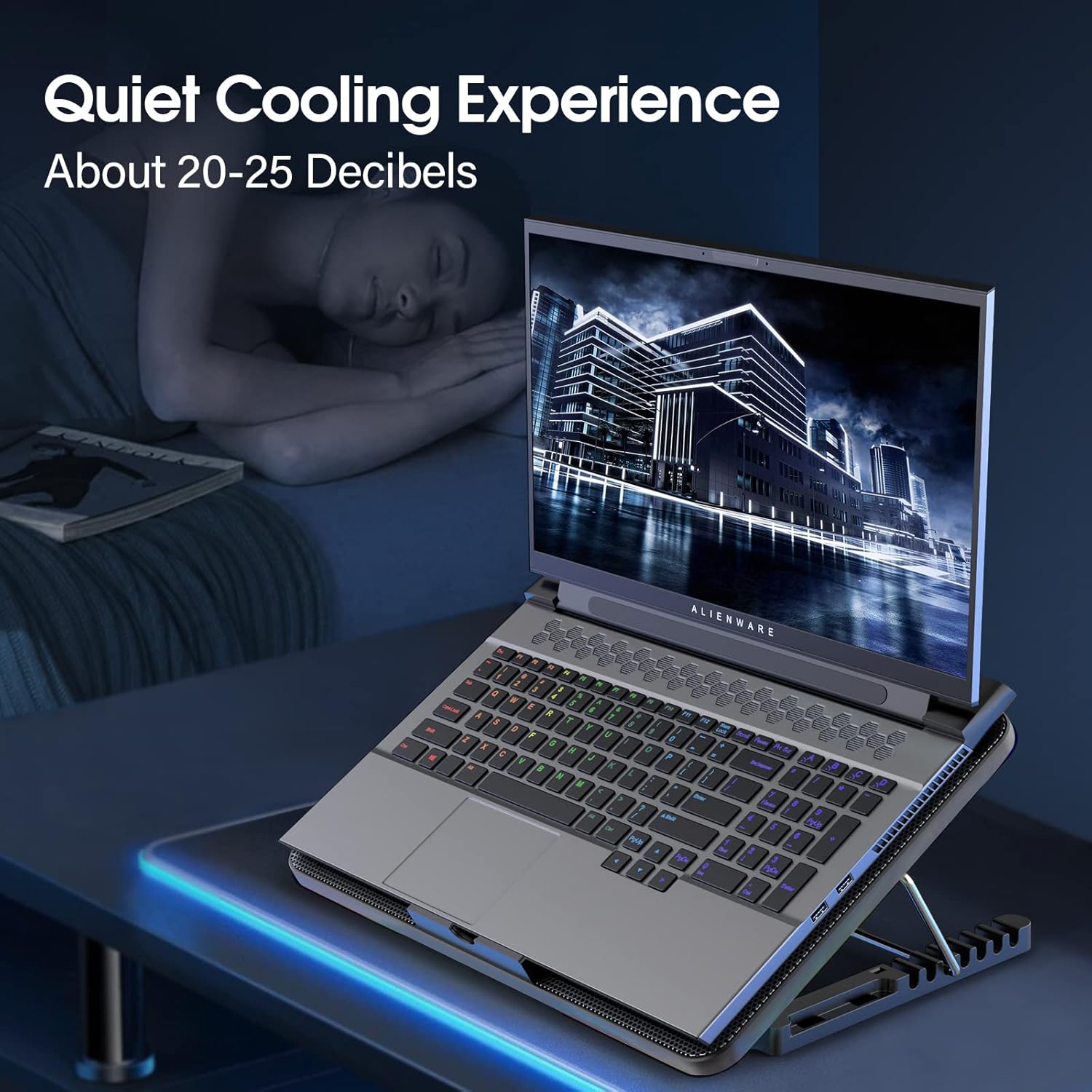 Laptop Cooling Pad, Gaming Laptop Cooler with 6 Quiet Fans, Laptop Fan Cooling Pad Fits 12-17 Inch Laptop, USB Port Powered, 7 Adjustable Height - Image 4