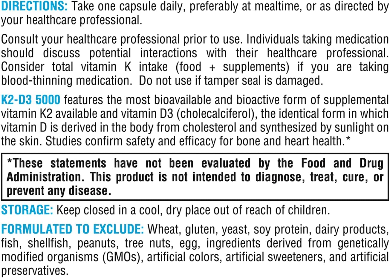 XYMOGEN K2-D3 5000 - Vitamin D3 K2 - Bioavailable Vitamin D 5000 IU (Cholecalciferol) with MK-7 - Heart, Arterial, Bone Health + Immune Support Supplement (60 Capsules) - Image 7