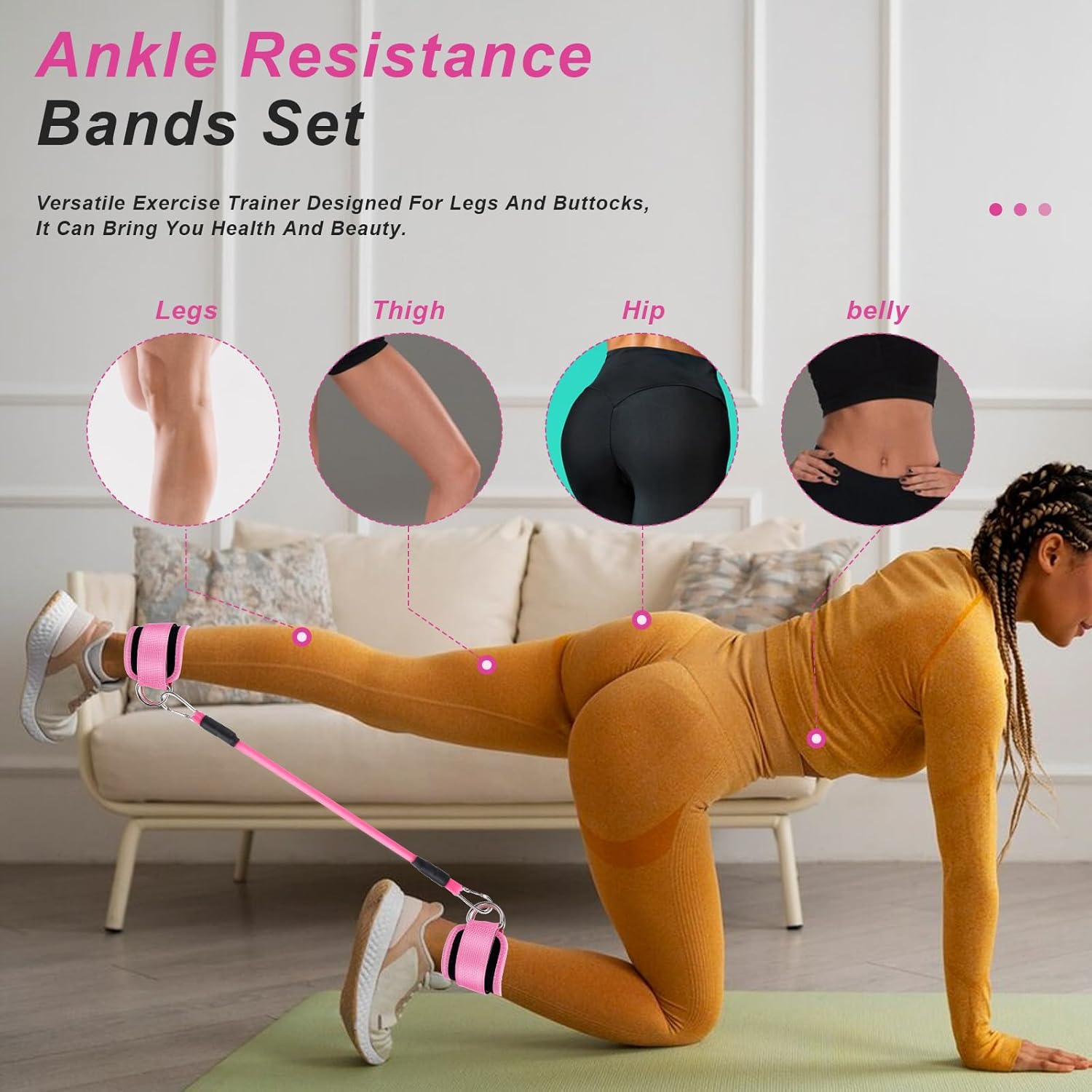 simarro Ankle Resistance Bands with Cuffs, Ankle Resistance Band, Glutes Workout Ankle Weights for Women Working Out Equipment at Home, Home Gym Exercise Fitness Equipment - Image 6