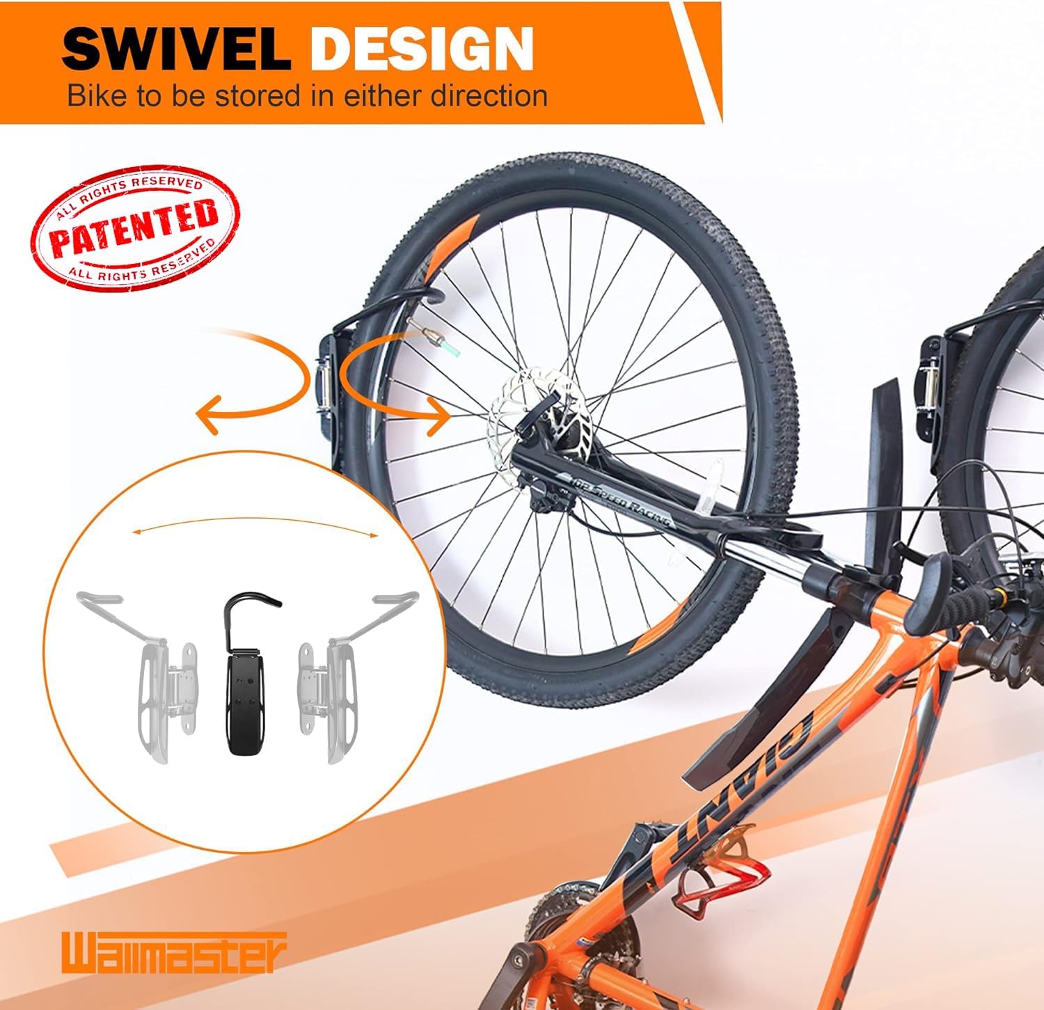 Wallmaster Swivel Bike Rack Hanger,Garage Wall Mount Bike Storage Hook for Indoor, 2 Pack - Image 3