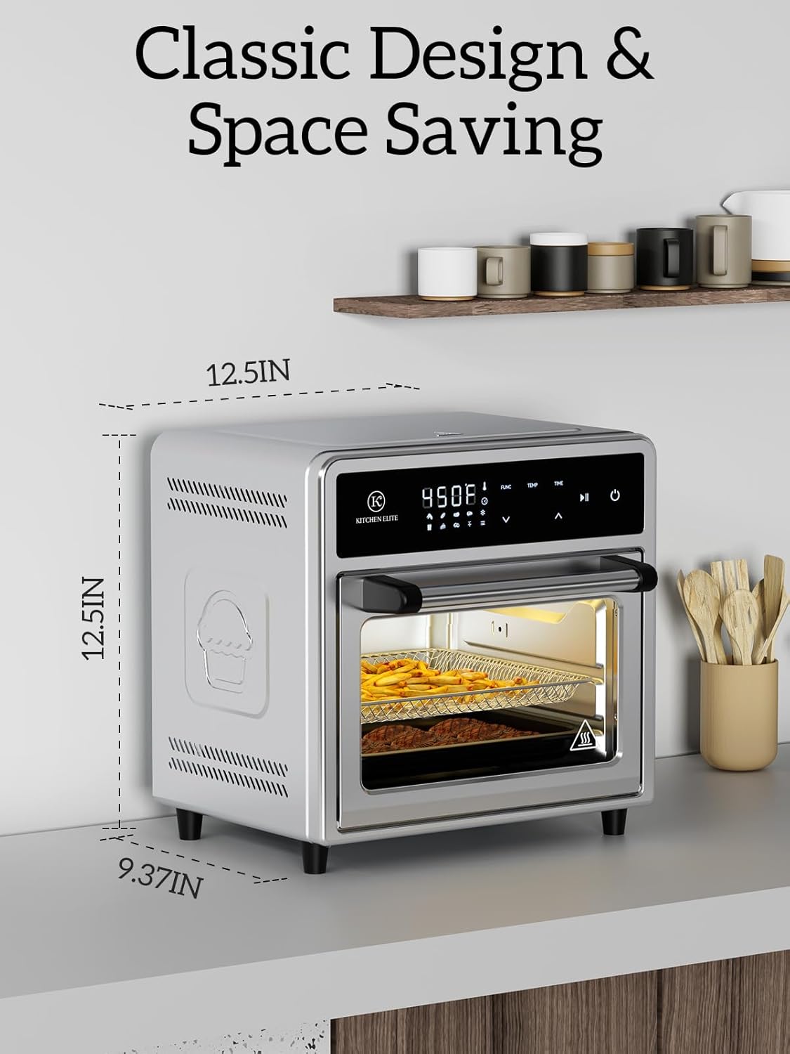 Air Fryer Toaster Oven Combo,10-in-1 12.6QT Compact Countertop Oven,9 Touch Screen Presets & 1 DIY Function,Easy Digital Controls,4 Accessories Included,Stainless Steel,Kitchen Elite - Image 6