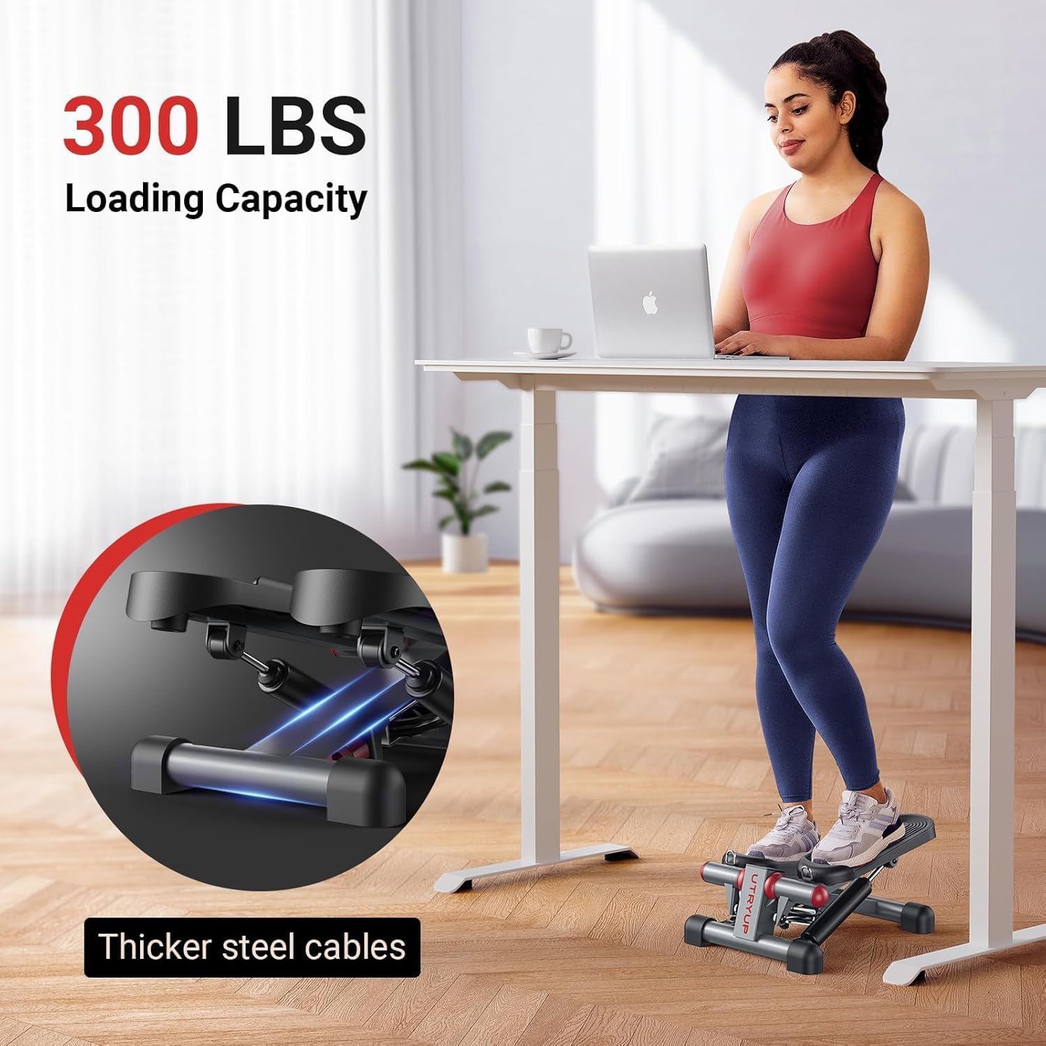 UTRYUP Mini Stepper for Home Exercise, Compact Hydraulic Stair Stepper with Resistance Bands, Quiet Fitness Machine with LCD Monitor, 300 lbs Weight Capacity - Image 7