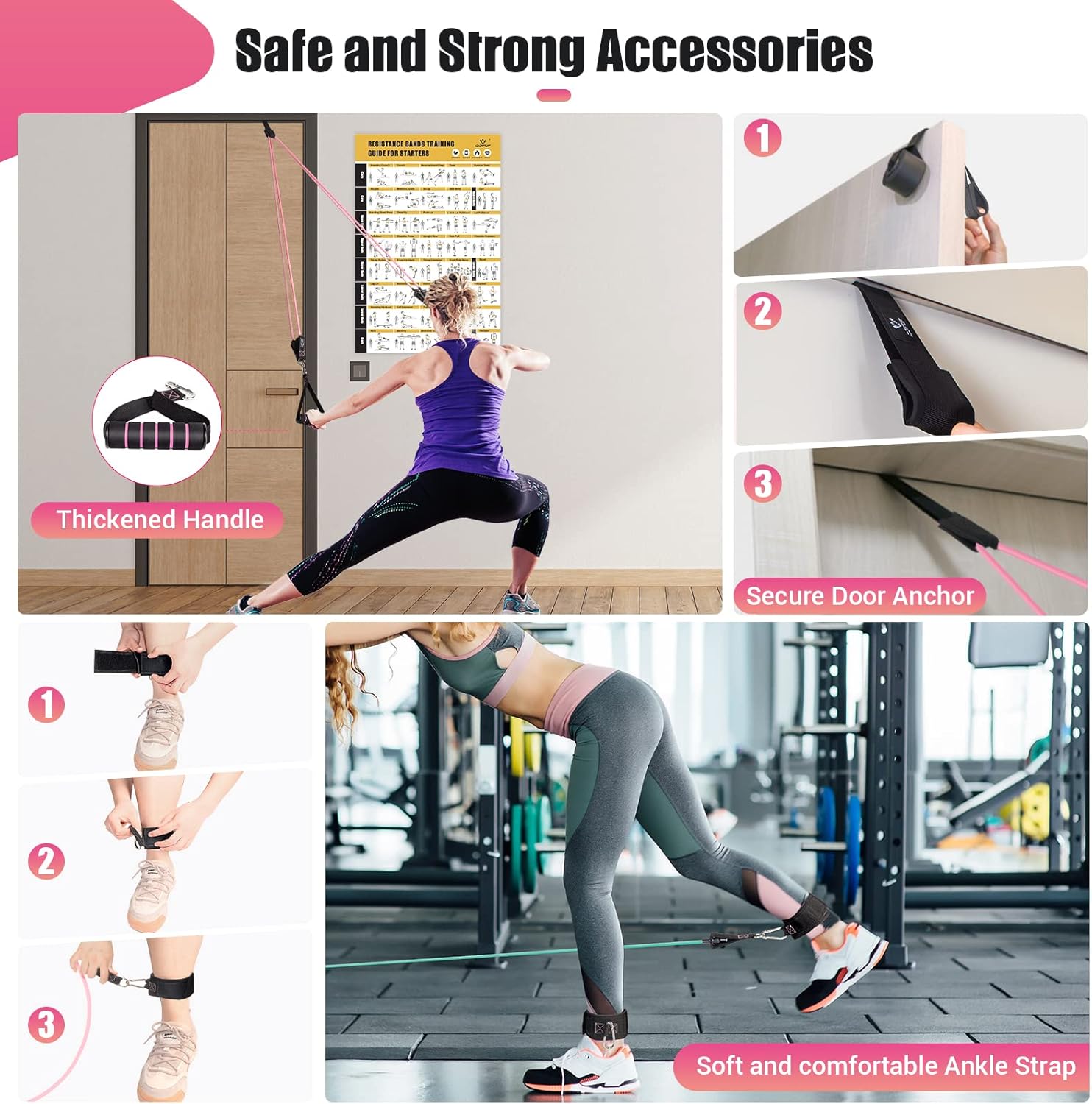 Resistance Bands with Handles for Women, 5 Level Exercise Bands Workout Bands for Physical Therapy, Yoga, Pilates, Door Anchor, Storage Pouch - Image 5