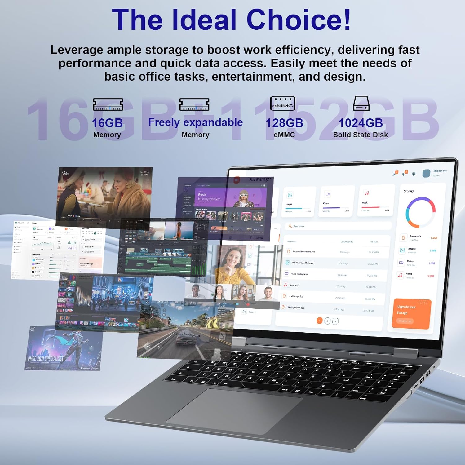 jumper 2 in 1 Laptop, 16 inch Convertible Laptop Computer with IPS FHD 360 Degree Touchscreen, 1152GB Storage, 16GB RAM, Fingerprint Reader, Backlit Keyboard, Celeron N5095, 53.2WH - Image 3