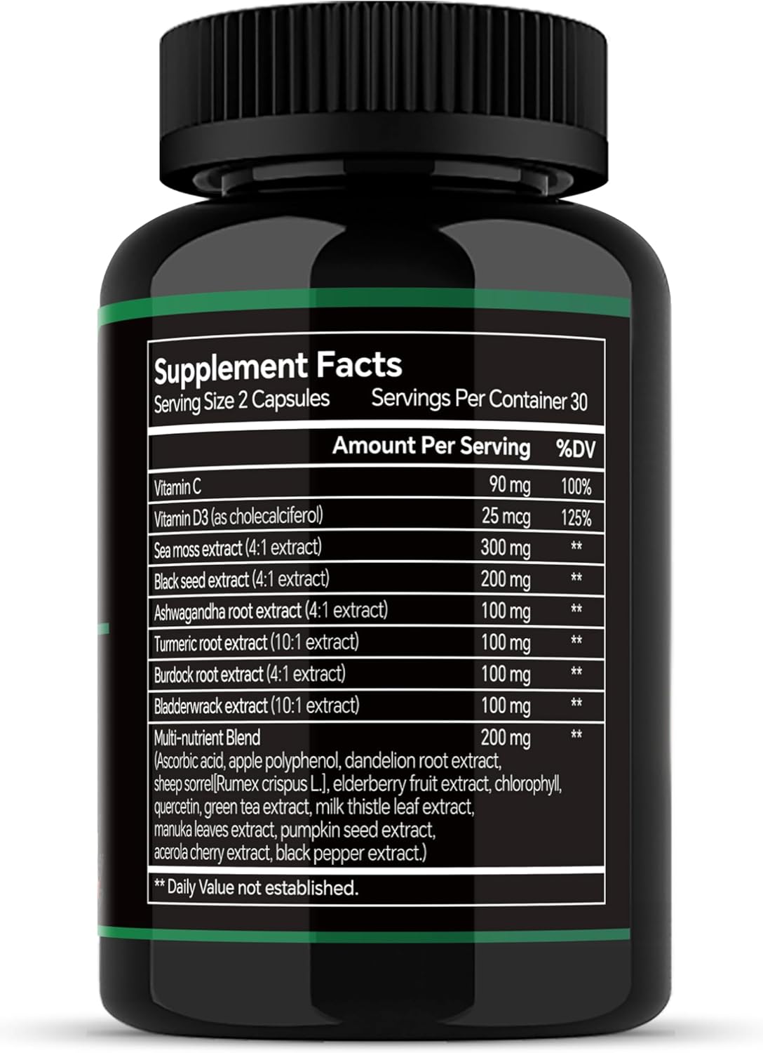 Sea Moss, Ashwagandha, Black Seed Oil Supplement, Vitamin C & D3 with Turmeric, Bladderwrack & Burdock Root, Natural Herbal Support for Men & Women 60 Capsules, Dietary Supplements, Pack of 1 - Image 8