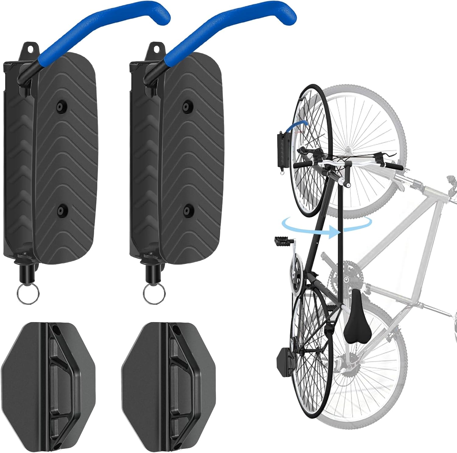 Bike Wall Mount, Swivel Bike Rack Garage, Space-Saving Bike Hooks & Hangers for Garage, Vertical Garage Bike Rack Wall Mount for Storage, Bike Hanger Can Hold Up to 70 Lbs Blue (2 Pack) - Image 3