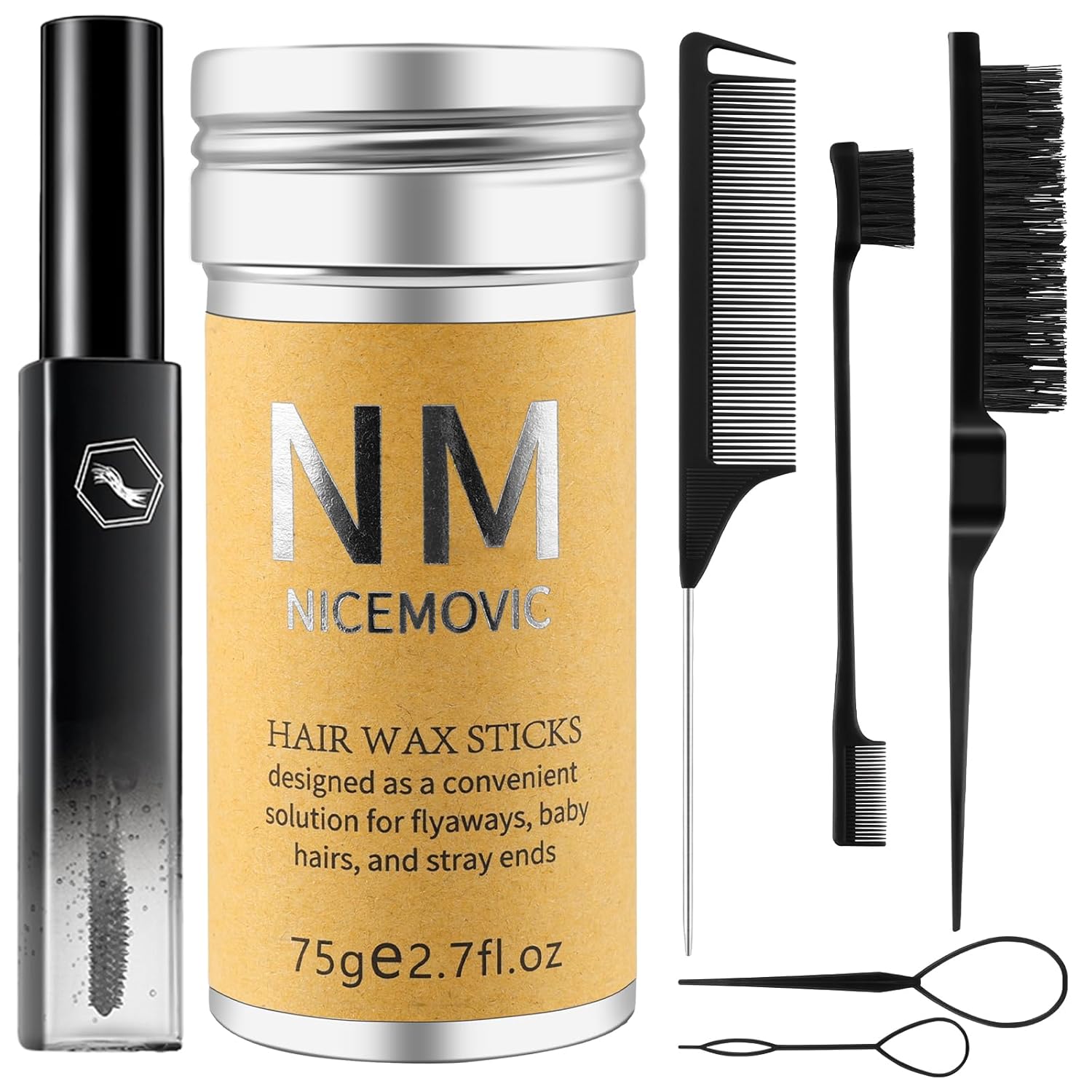 Slick Back Hair Brush Wax Stick Set for Flyaways Hair Accessories for Women Girl Teen Girls Trendy Stuff, Hair Styling Tools Baby Hair Gel, Christmas/Birthday Gifts Stocking Stuffers for Women Kids - Image 2