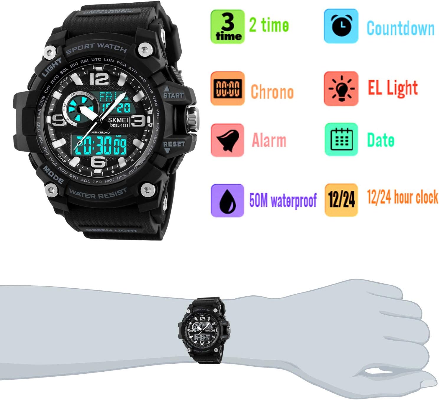 Mens Watch Military Sports Outdoor Waterproof Watches for Men Date Multi Function Tactics Alarm Stopwatch Analog Watches - Image 5