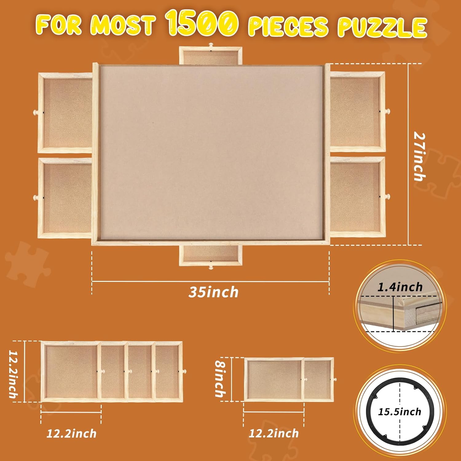 Nattork 1500 Piece Wooden Jigsaw Puzzle Board - 6 Drawers, Rotating Puzzle Table, Jigsaw Puzzle Table with Cover - Portable Puzzle Tables for Adults and Kids - Image 6