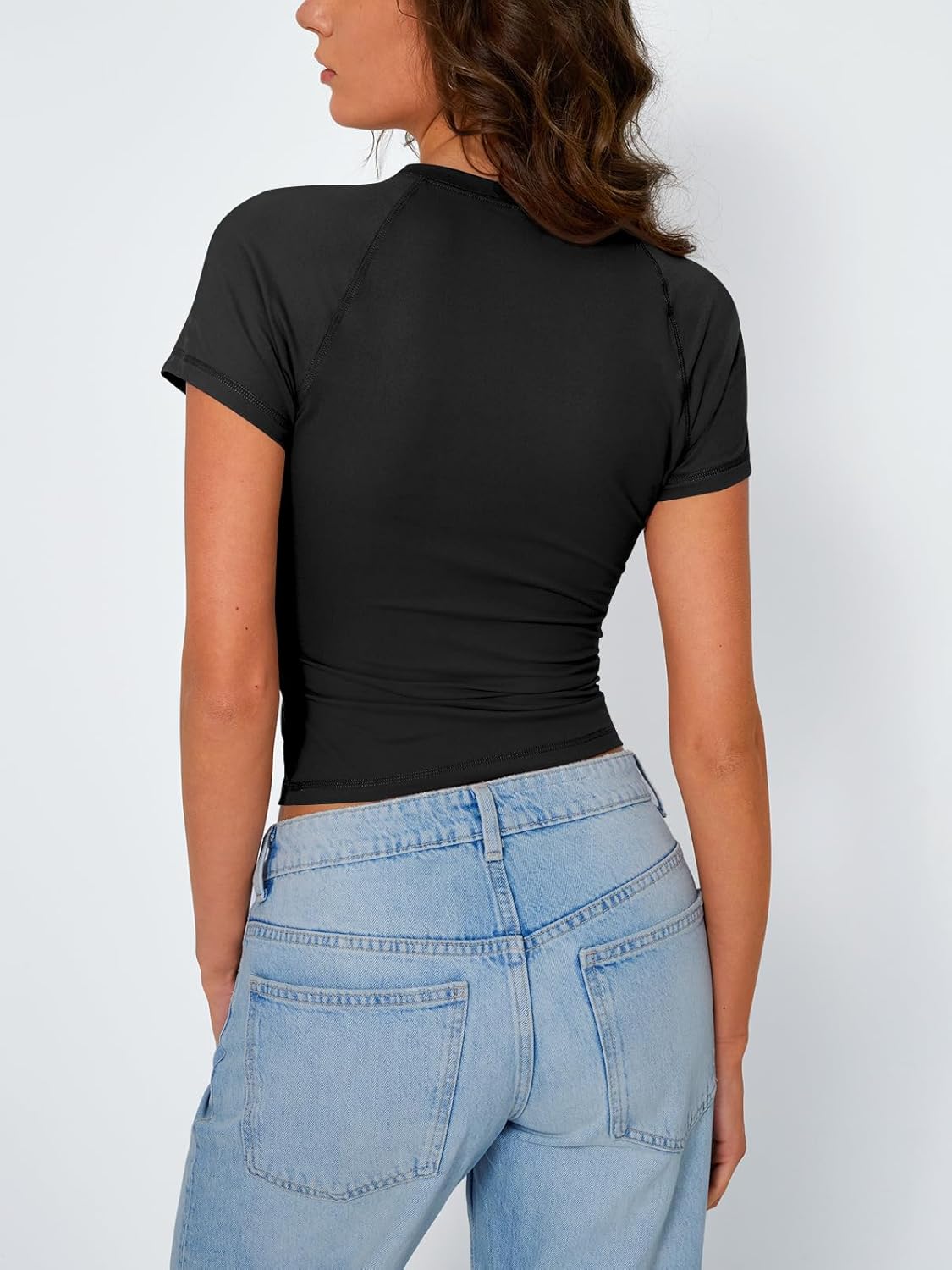 Trendy Queen Womens Short Sleeve Shirts Summer 2025 Raglan T Shirts Basic Tees Crewneck Crop Tops Slim Fit Y2K Clothes - Image 5