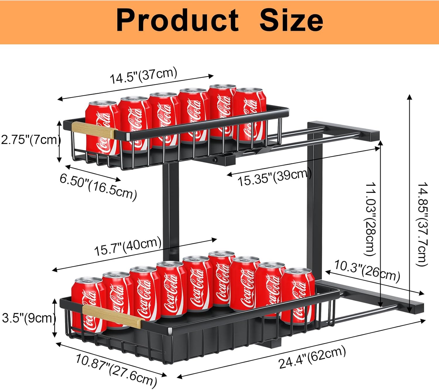 Under Sink Organizer and Storage, 2-Tier Pull Out Cabinet Organizers Shelf, Metal Sliding Drawers Shelves for Kitchen Bathroom Closet Organization, 2 Pack - Image 6