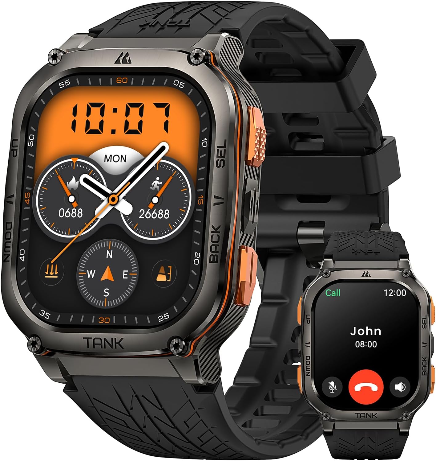 AMAZTIM Military Smart Watch with GPS, 6 Satellite Positioning/Compass, Stainless Steel Body, 50M Waterproof, 480mAh Extra-large battery, Answer/Make Call, 2" AMOLED Screen, Compatible for Android iOS - Image 2