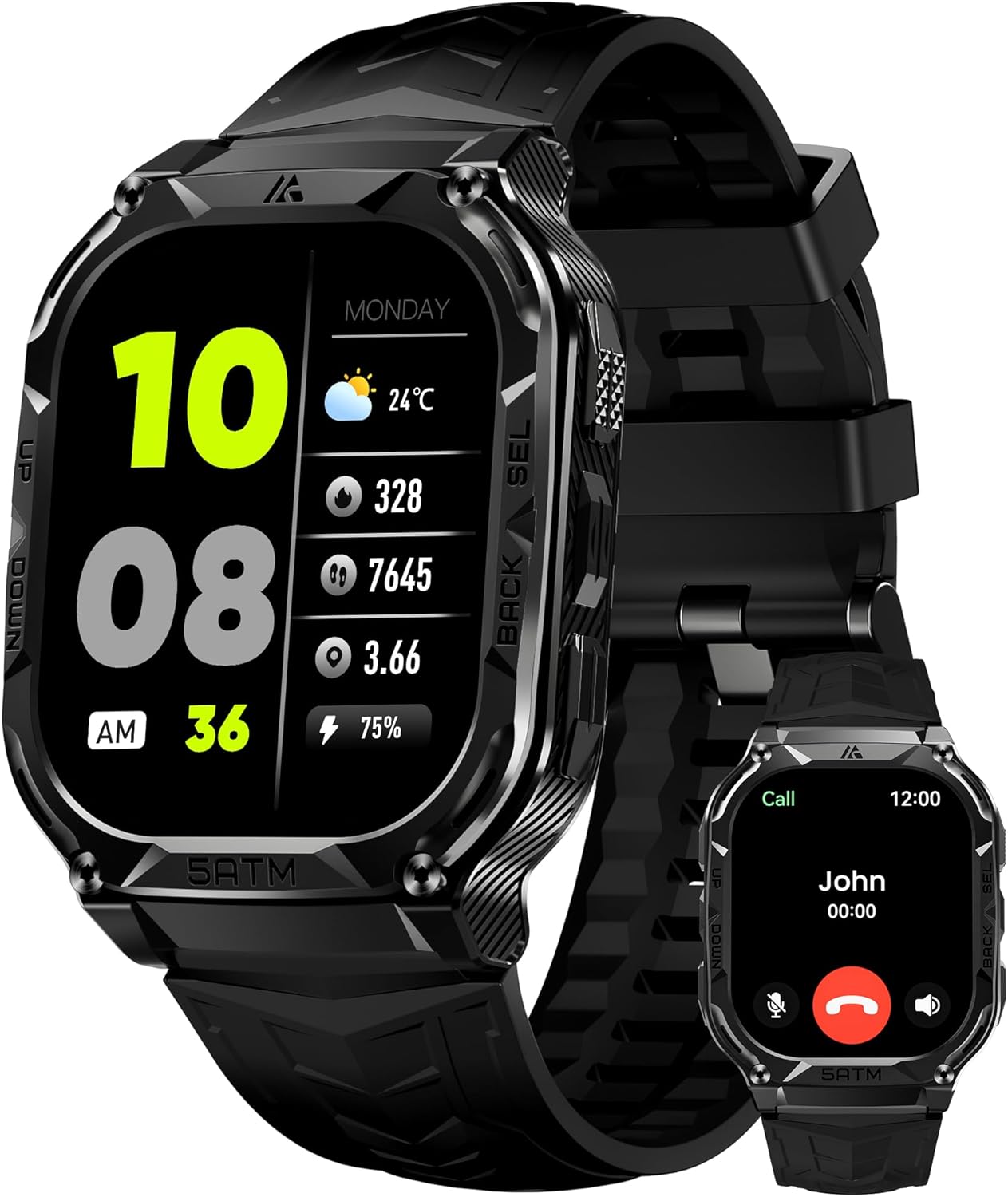 Smart Watch for Men with GPS, 5ATM Waterproof, Ultra-Long Battery Life, Compass, Altitude, Air Pressure, Bluetooth Answer/Make Call, 1.96 inch AMOLED Always-on Display - Image 2