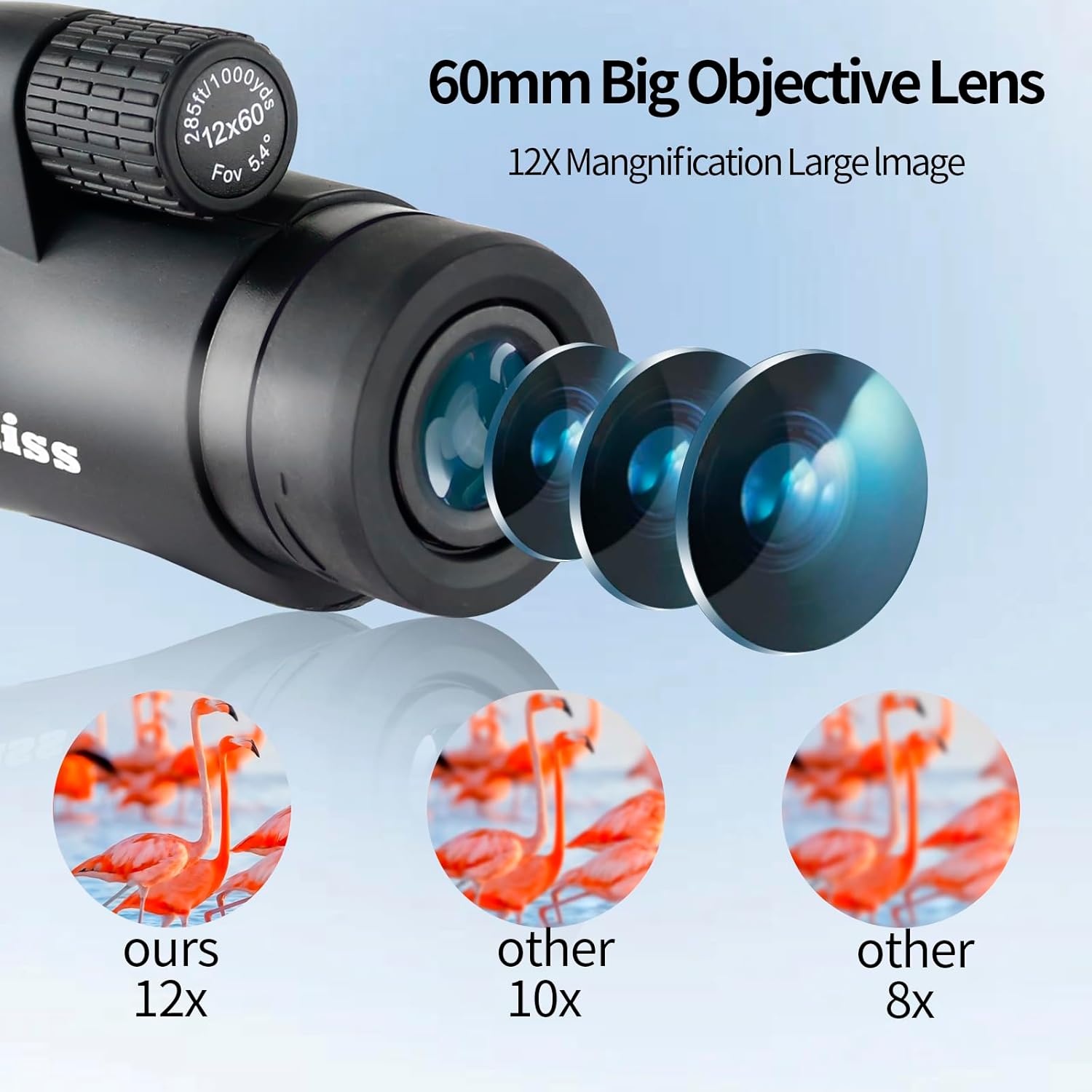 12X60 High-Power Monocular Telescope with Smartphone Holder and Tripod, Large Vision with BAK-4 Prism and FMC Lens Suitable for Bird Watching Hunting Hiking Camping Wildlife - Image 6