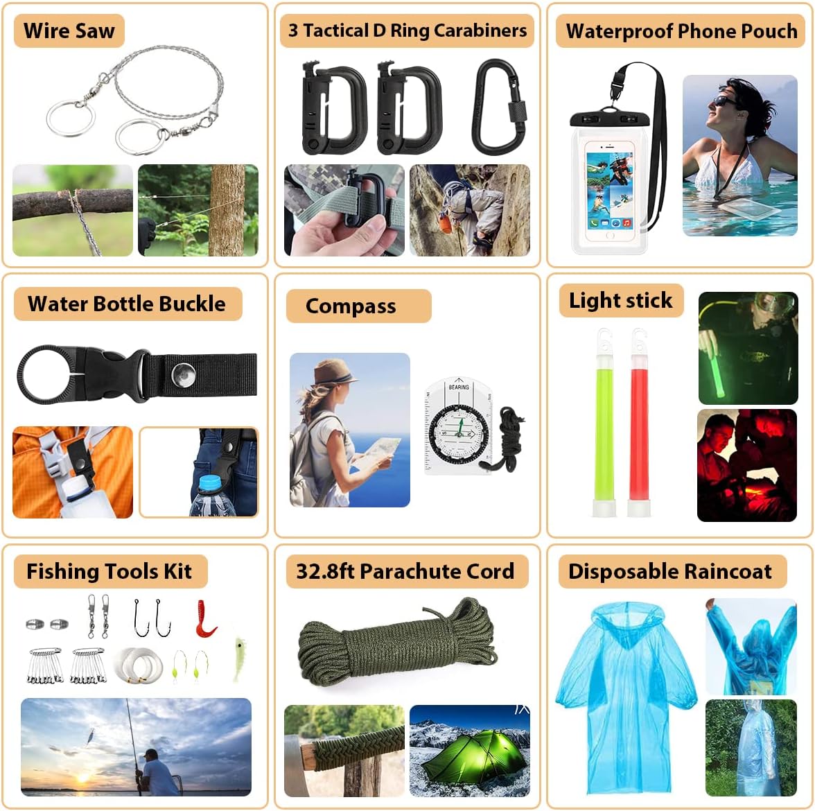 Survival Kit, 250Pcs Survival Gear First Aid Kit with Molle System Compatible Bag and Emergency Tent, Emergency Kit for Earthquake, Outdoor Adventure, Hiking, Hunting, Gifts for Men Women - Image 7