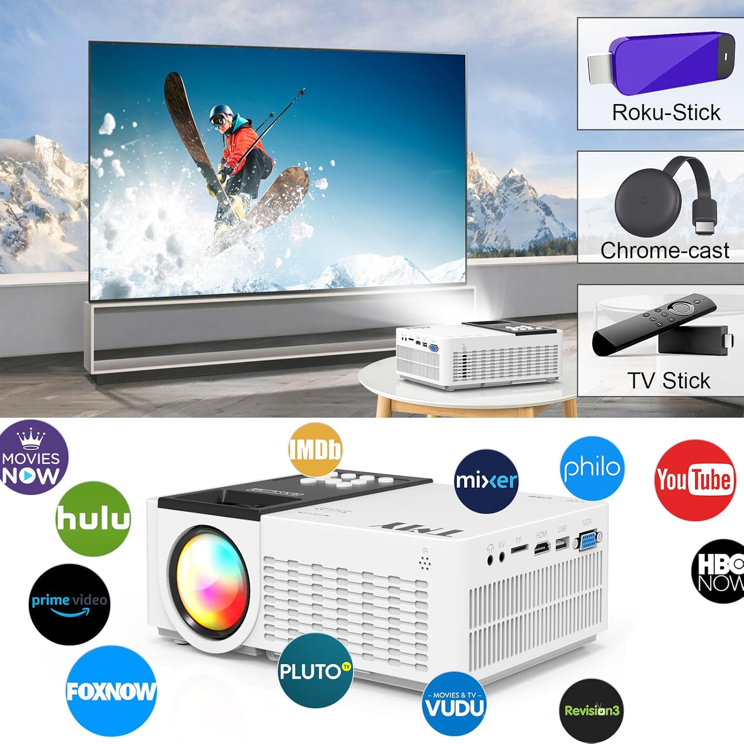 TMY 5G WiFi Projector with Bluetooth 5.1, 9500 Lumens HD Movie Projector, 1080P Supported Mini Projector (white) - Image 5
