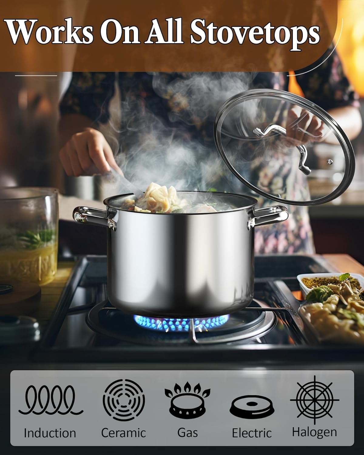 Cook N Home 7-Piece Tri-Ply Clad Stainless Steel Cookware Set, Pots and Pans Kitchen Set with Tempered Glass Lids, Induction-Ready, Dishwasher-Safe, Silver - Image 4