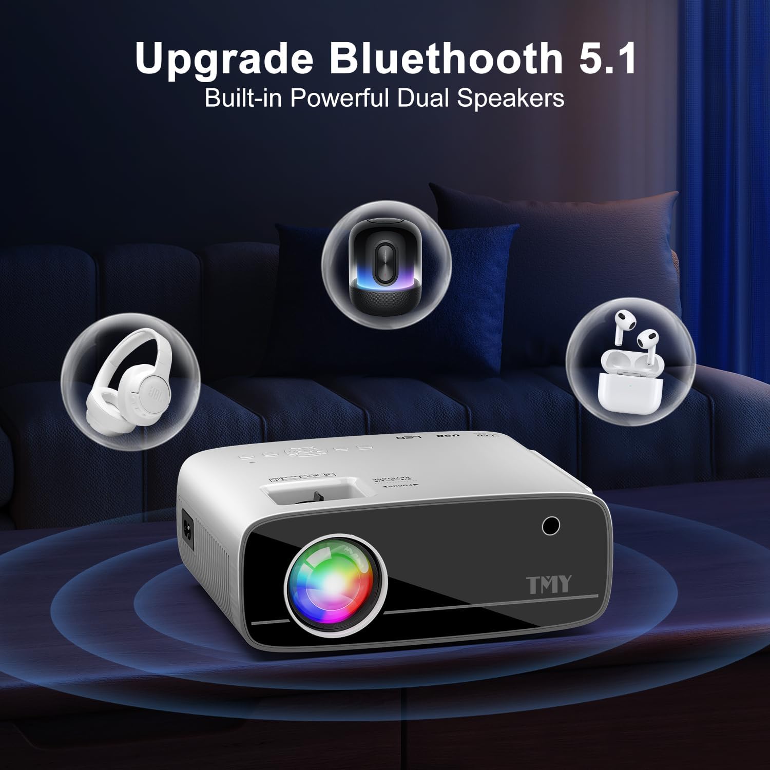 TMY Projector with WiFi and Bluetooth, Native 1080P Mini Projector, Portable Projector wirh 50% Zoom, Compatible with TV Stick/Phone/PC/DVD/HDMI/USB/TF, Movie Projector for Home Bedroom - Image 5