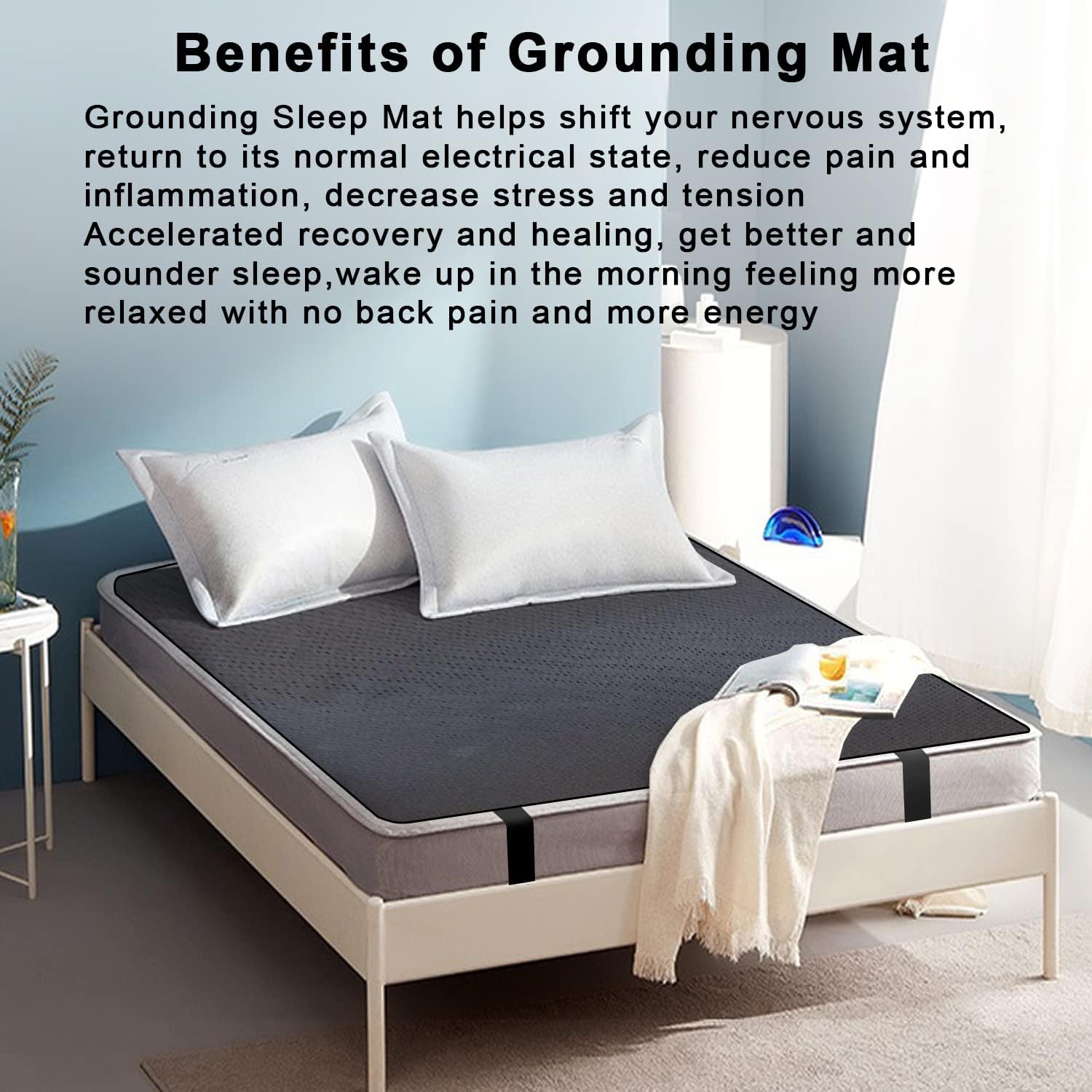 Grounding Mat, Grounding Sleep Mat Grounding Mat for Bed, 100% Conductive Carbon Leatherette Therapy mat with Cord, Grounding Sleep Mat for Earth Relieve Pain (54-71 inch) - Image 6