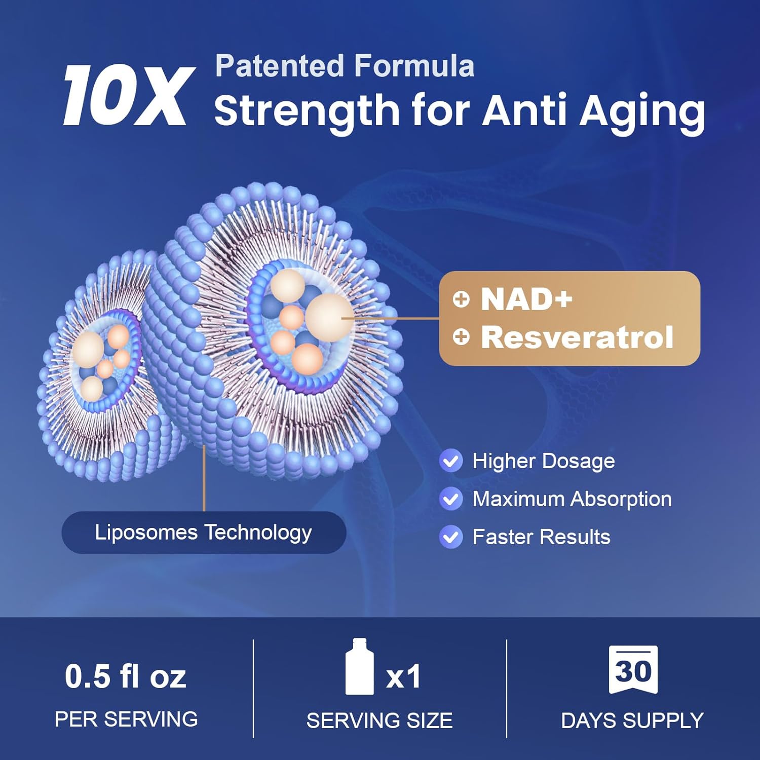 Liposomal NAD+ Supplement with Resveratrol, Anti-Aging, Energy Boost & Cellular Health Support, 15.2 fl. oz NAD Liquid for Men & Women (30 Pouch) - Image 3