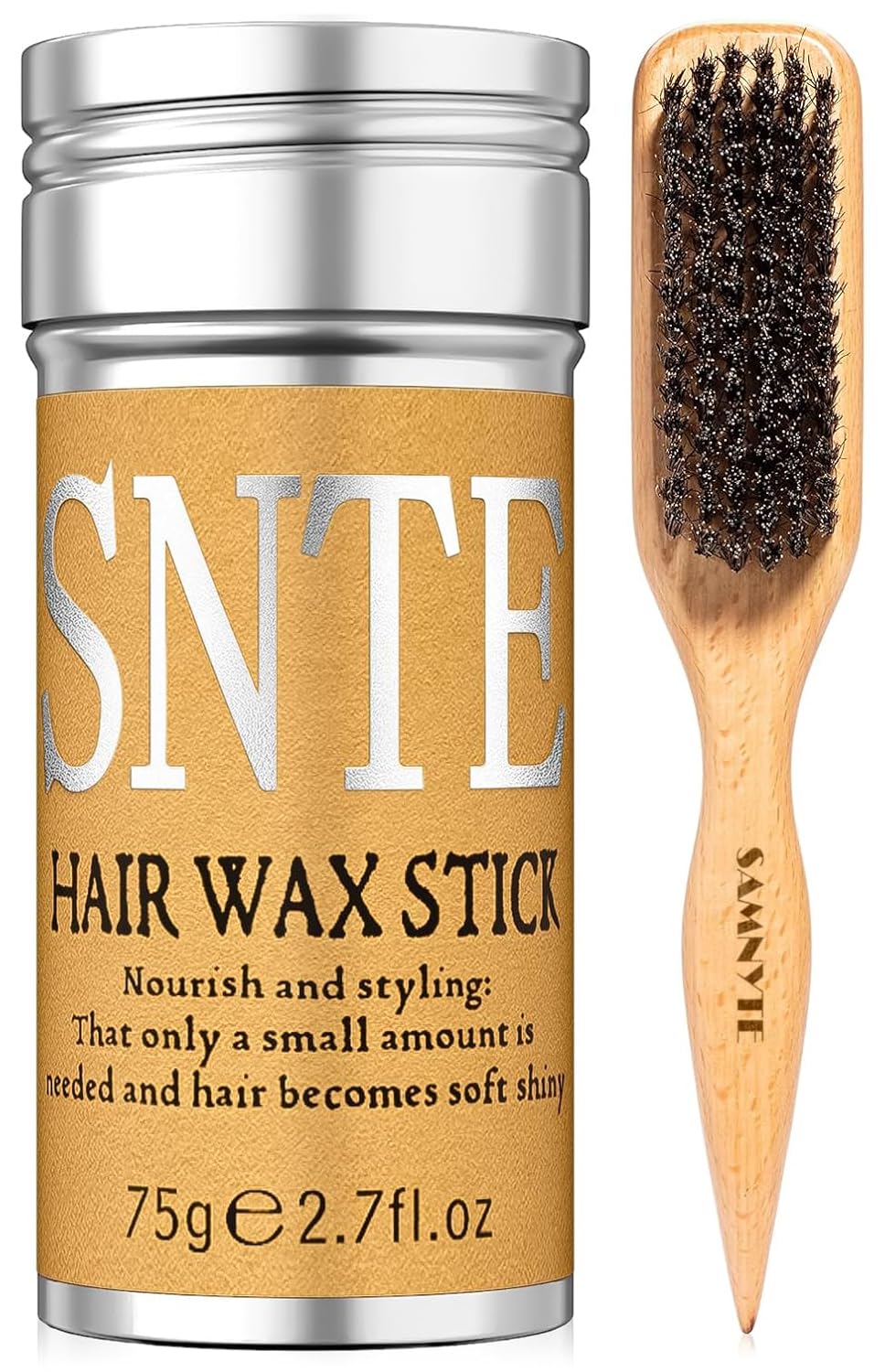 Slick Back Hair Brush & Hair Wax Stick Set, Soft Boar Bristle Hair Brush for Thin to Medium Hair, Wax Stick for Taming Unruly Strands, Sleek Ponytail - Image 2