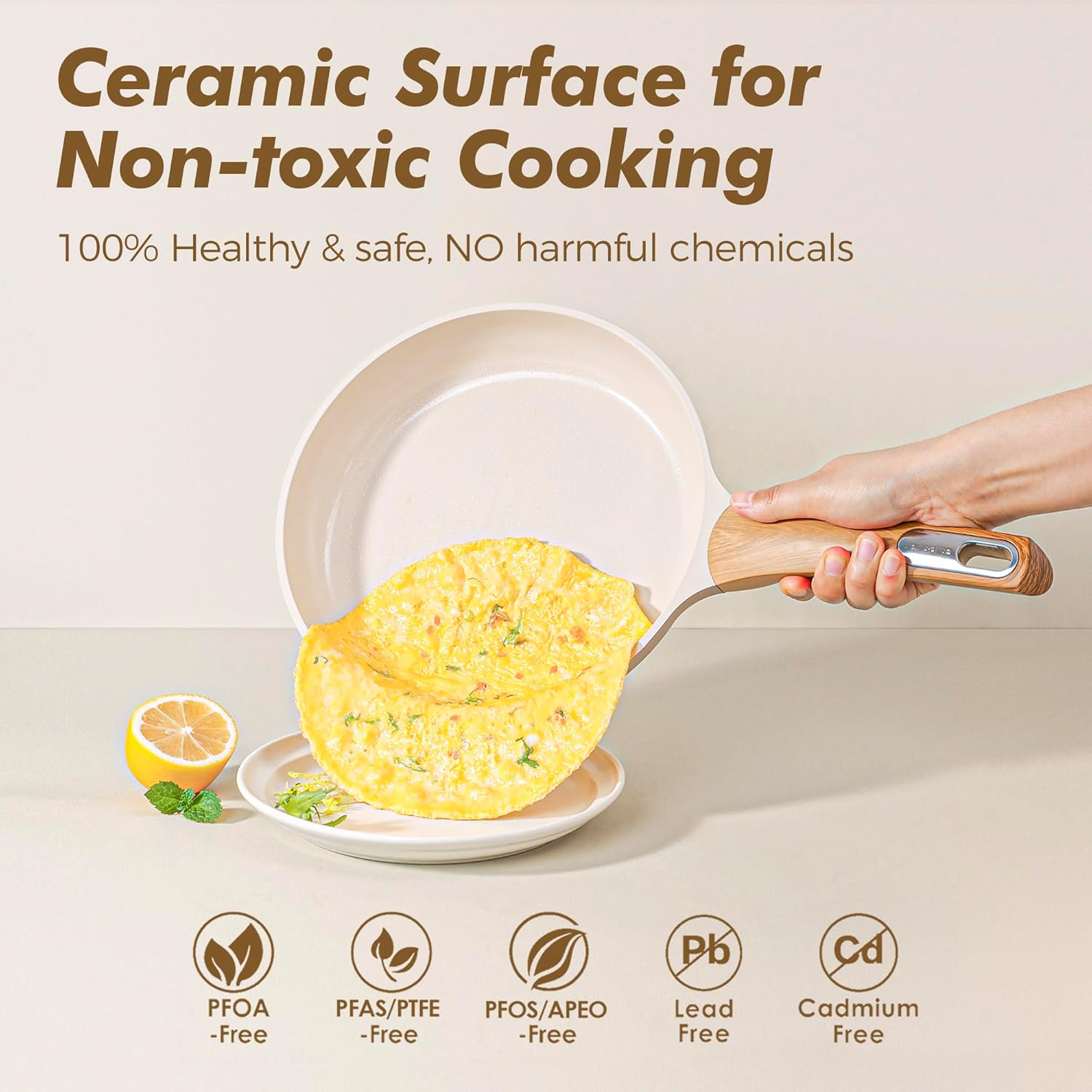 SENSARTE Ceramic Pots and Pans Set Nonstick, Kitchen Cookware Sets, 14-Piece Induction Cookware, Non-toxic Healthy Non Stick Cooking Set, with Frying Pans Set, PFAS PTFE PFOA PFOS Free - Image 3